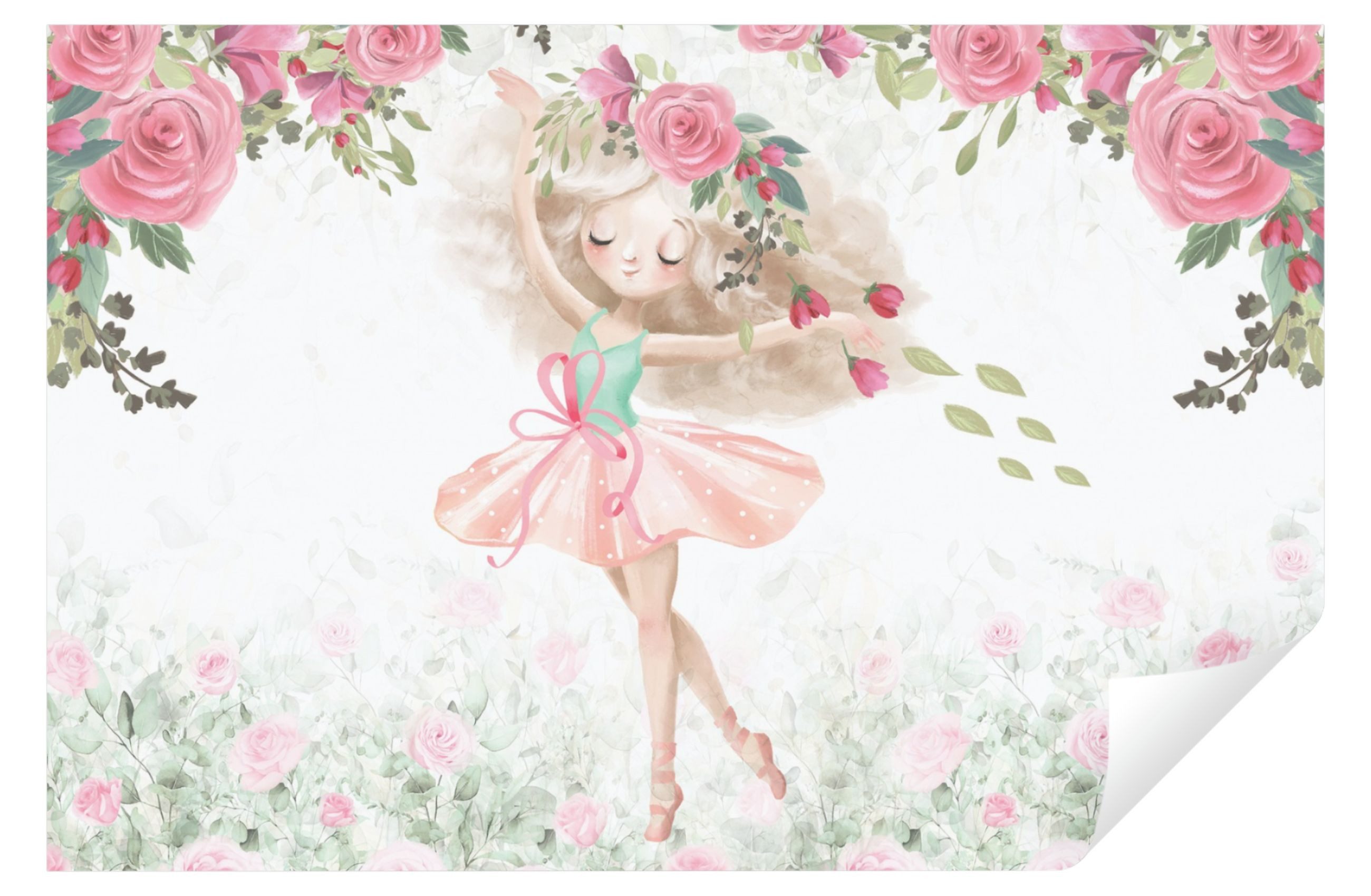 Wallarena Fototapete Kinderzimmer Mädchen Baby Ballerina Blumen Blätter Ros günstig online kaufen