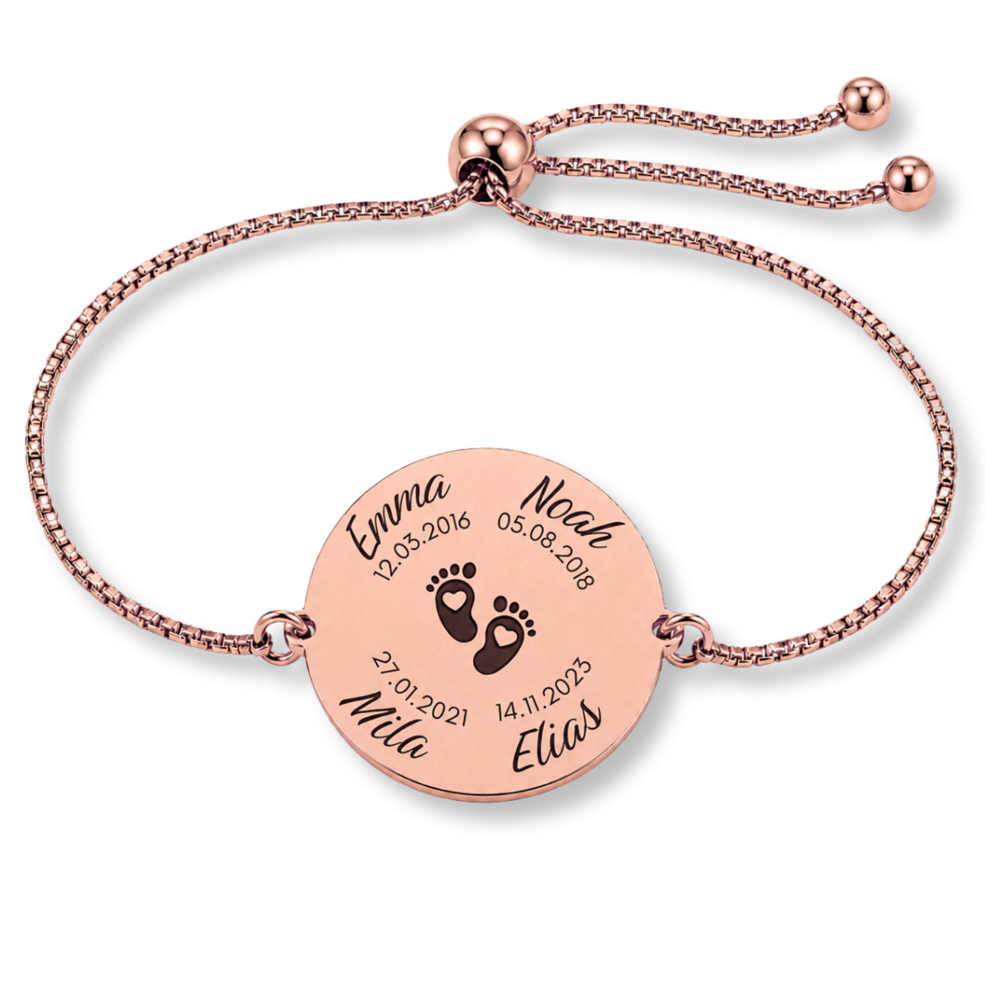 BS Schmuckdesign Armband mit Gravur Familienarmband mit Kindernamen Namensarmband größenverstellbar (1-tlg., personalisiert), größenverstellbar