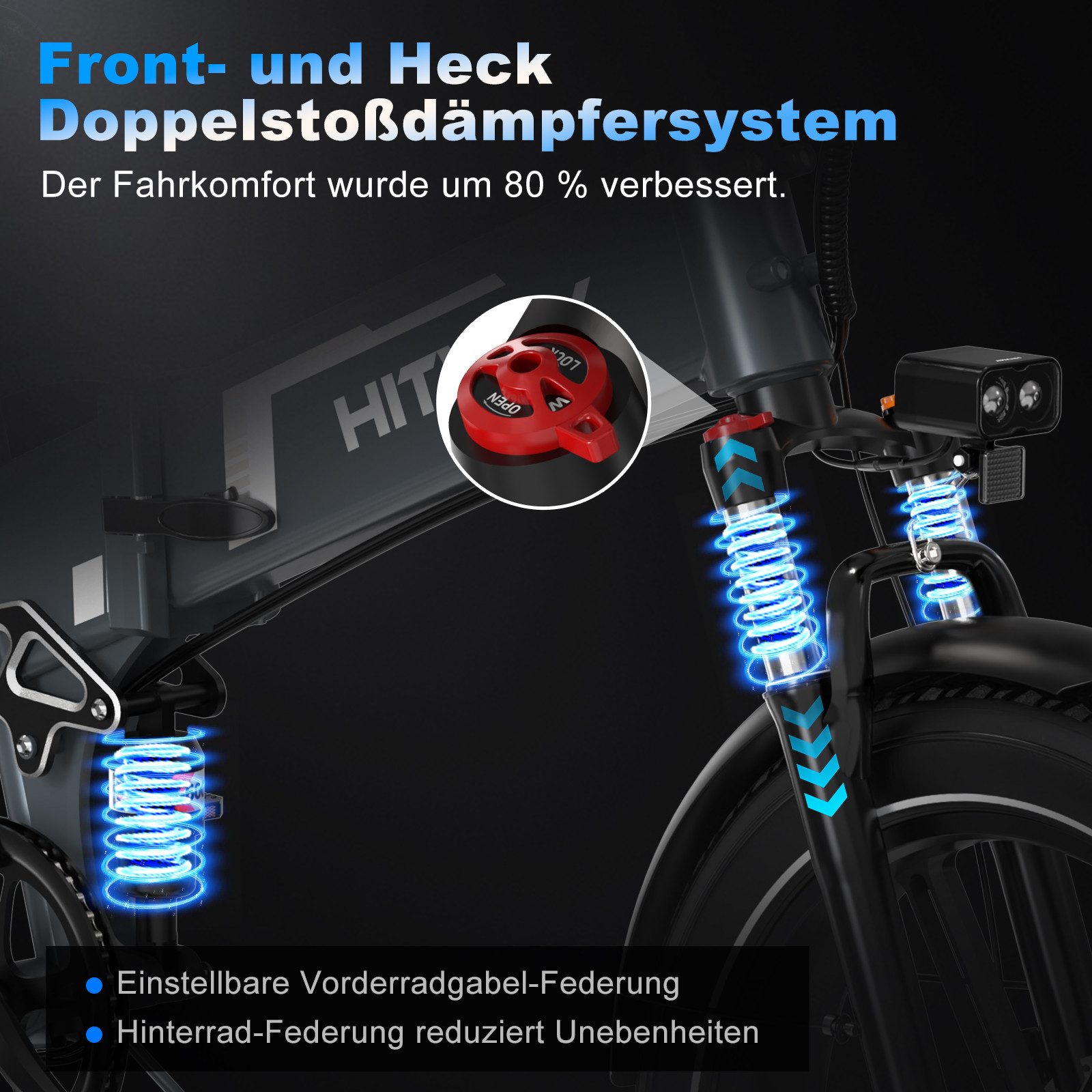 HITWAY E-Bike Mountainbike BK10S 20*4,0 zoll E-Faltrad mit Samsung-Akku max. 70-120km, 7 Gang shimano shimano Schaltwerk, Kettenschaltung, Heckmotor, 720 Wh, mit Doppelte Stoßdämpfung, hydraulische Bremsen, APP-Funktion