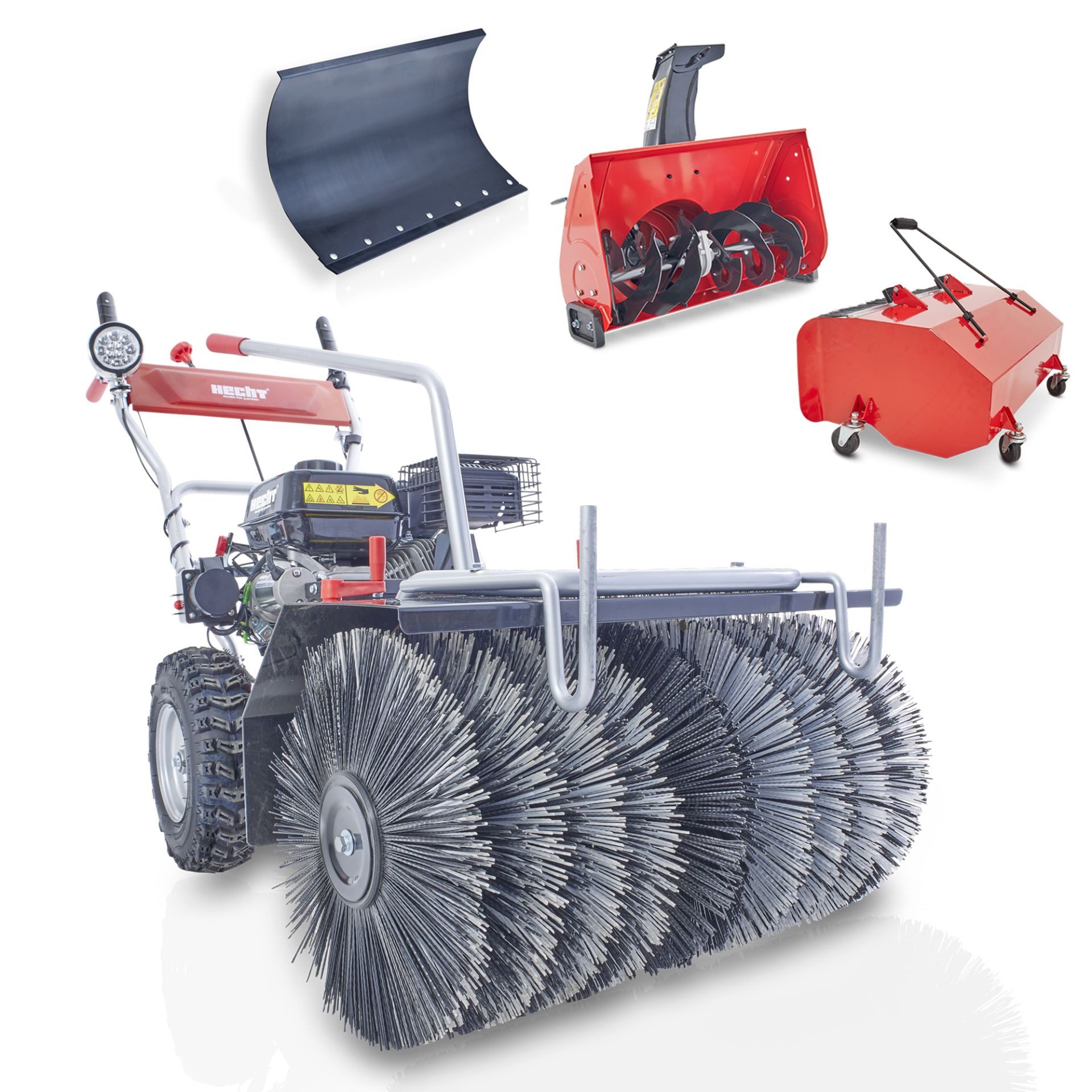 Hecht Benzin-Kehrmaschine 8616 SE mit Auffangbehälter, Schneeschild, Schneefräse, 62 cm Arbeitsbreite, (4-tlg), Elektrostart, 6,5 PS. 230V