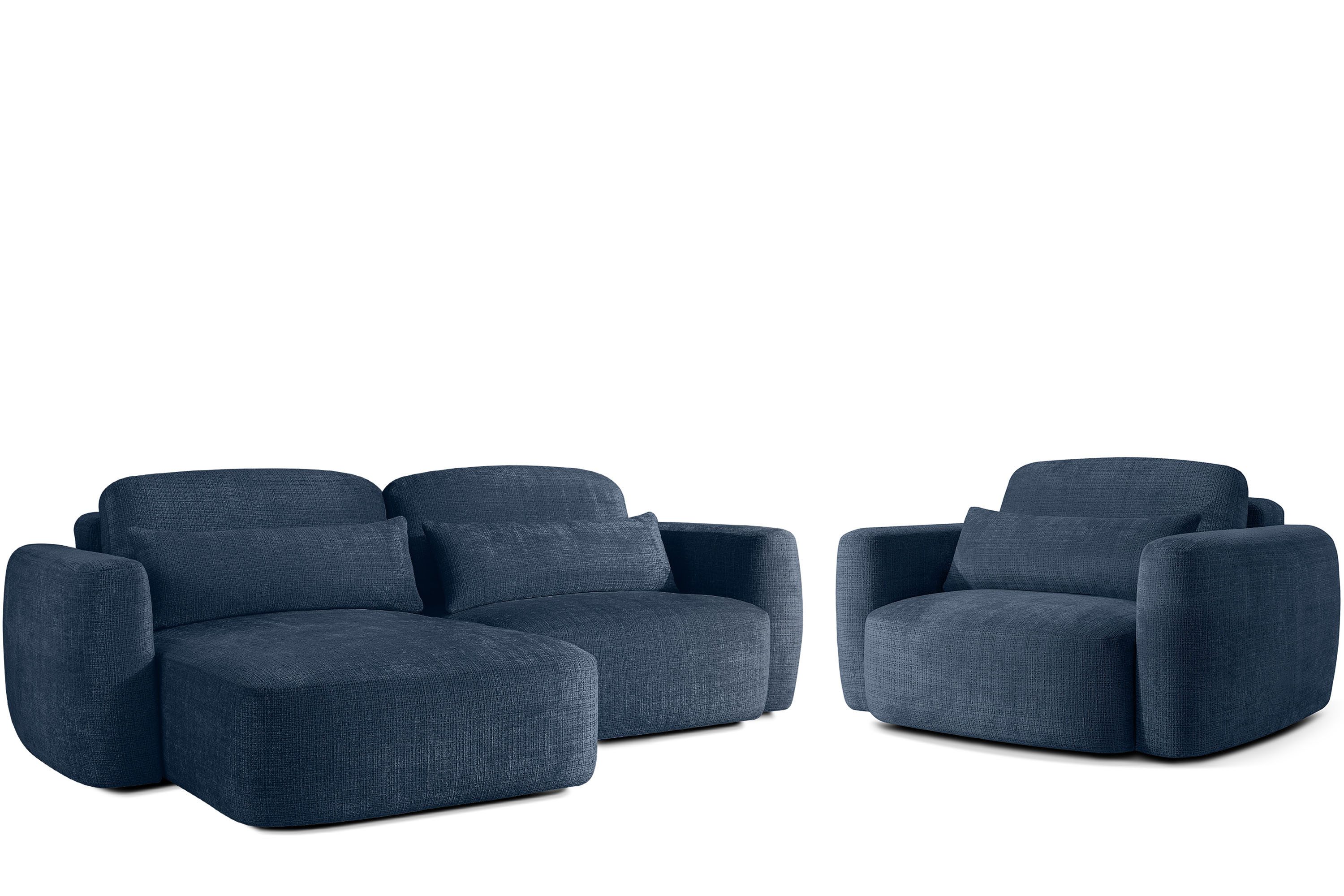 KONSIMO® Polstergarnitur ELOSA Couchgarnitur, Ecksofa mit Sessel, Premiumqualität aus EU, (2-tlg., 1x Sessel (1,5 Sitzer), 1x Ecksofa mit Schlaffunktion), mit Lendenkissen, extrem bequemer Sitz, Japandi-Stil