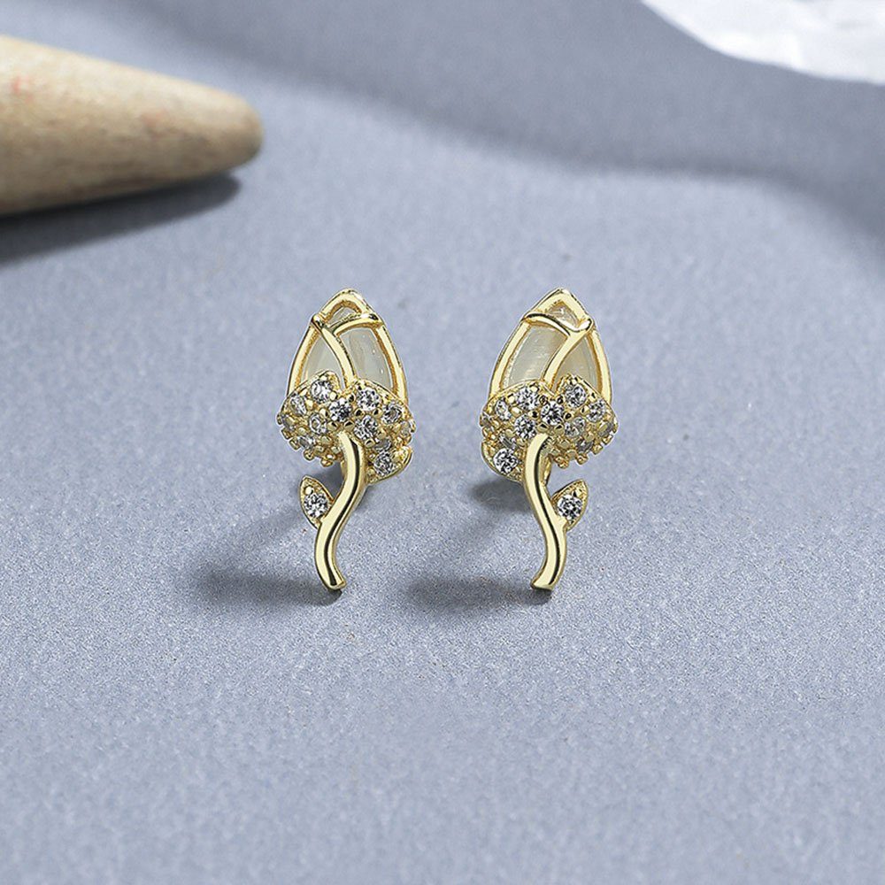 POCHUMIDUU Paar Ohrhänger 925 Sterling Silber Katzenaugen Tulpen Ohrringe (2-tlg., Kleine Blumenohrringe), Geschenke für Frauen und Mädchen goldene