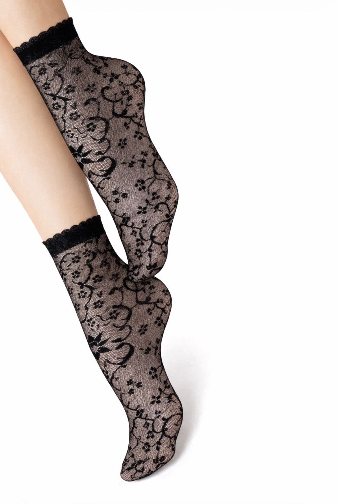 Lycille Feinsocken Spitzen-Söckchen – Transparente Damen Socken mit floralem Muster