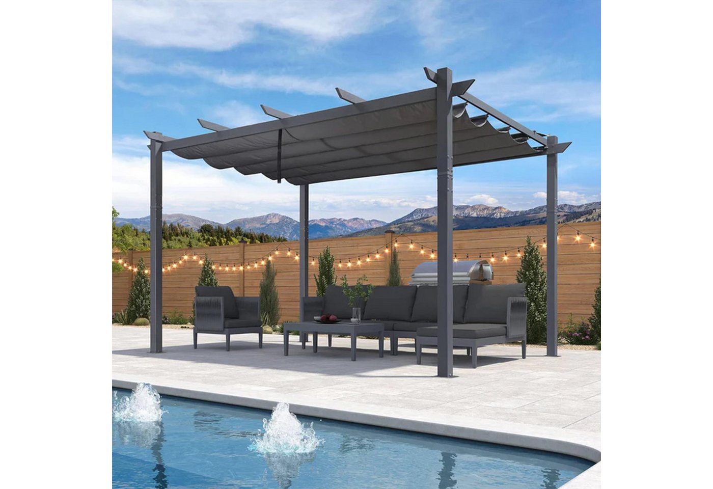 Thumbnail - PURPLE LEAF Pergola 3 x 4 m Pavillon mit Schiebedach Aluminium Wasserdicht, UV-Schutz, BxTxH: 300,00x400,00x245,00 cm, G...