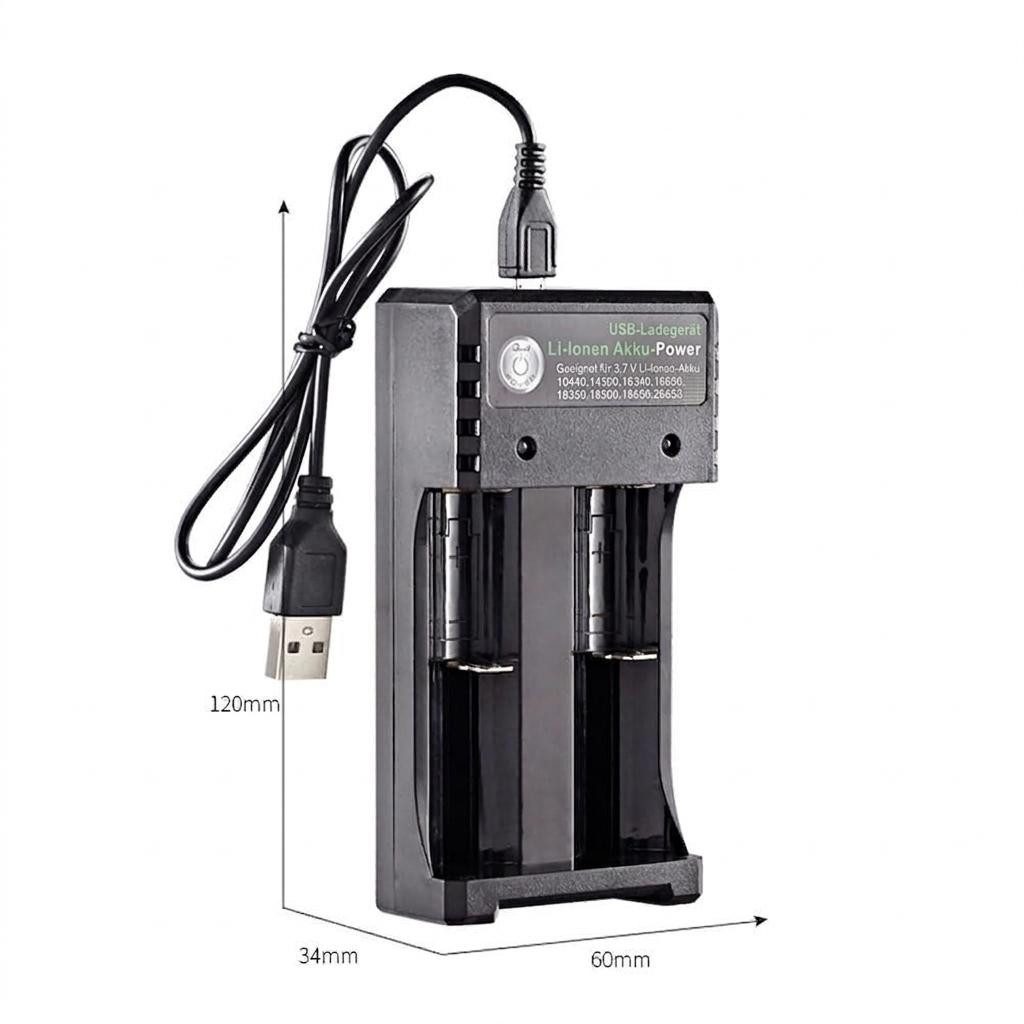 GarveeMore USB‑Doppel‑Ladegerät für 3,7V Lithium‑Akkus, unabhängige Schächte Rundzellen-Lader (Mehrfachschutz, kompatibel mit 18650‑26650 und weiteren Typen) – Bild 2 von 5
