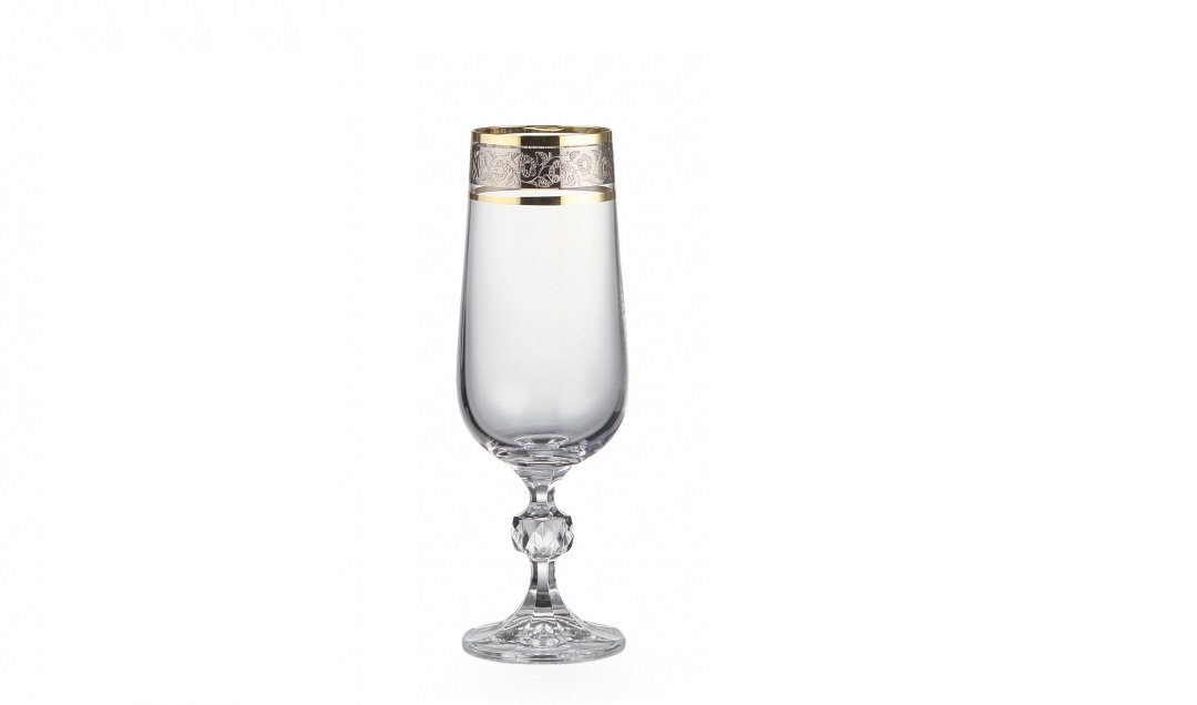 Crystalex Sektglas Claudia Exclusive 180 ml 6er Set, 6-tlg., Kristallglas, Kristallglas, Goldrand und Platinrand mit Gravur
