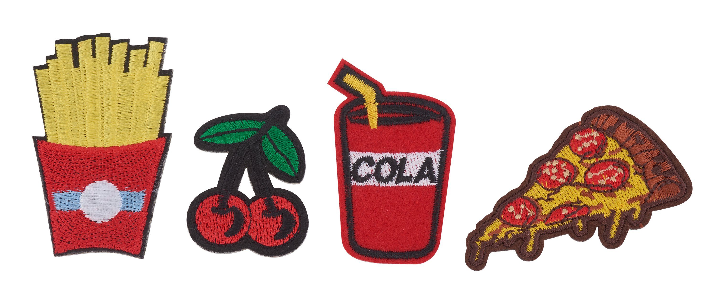 VBS Aufnäher Gusto Pommes Kirsche Cola Pizza, Polyester (PES), 4 Stück