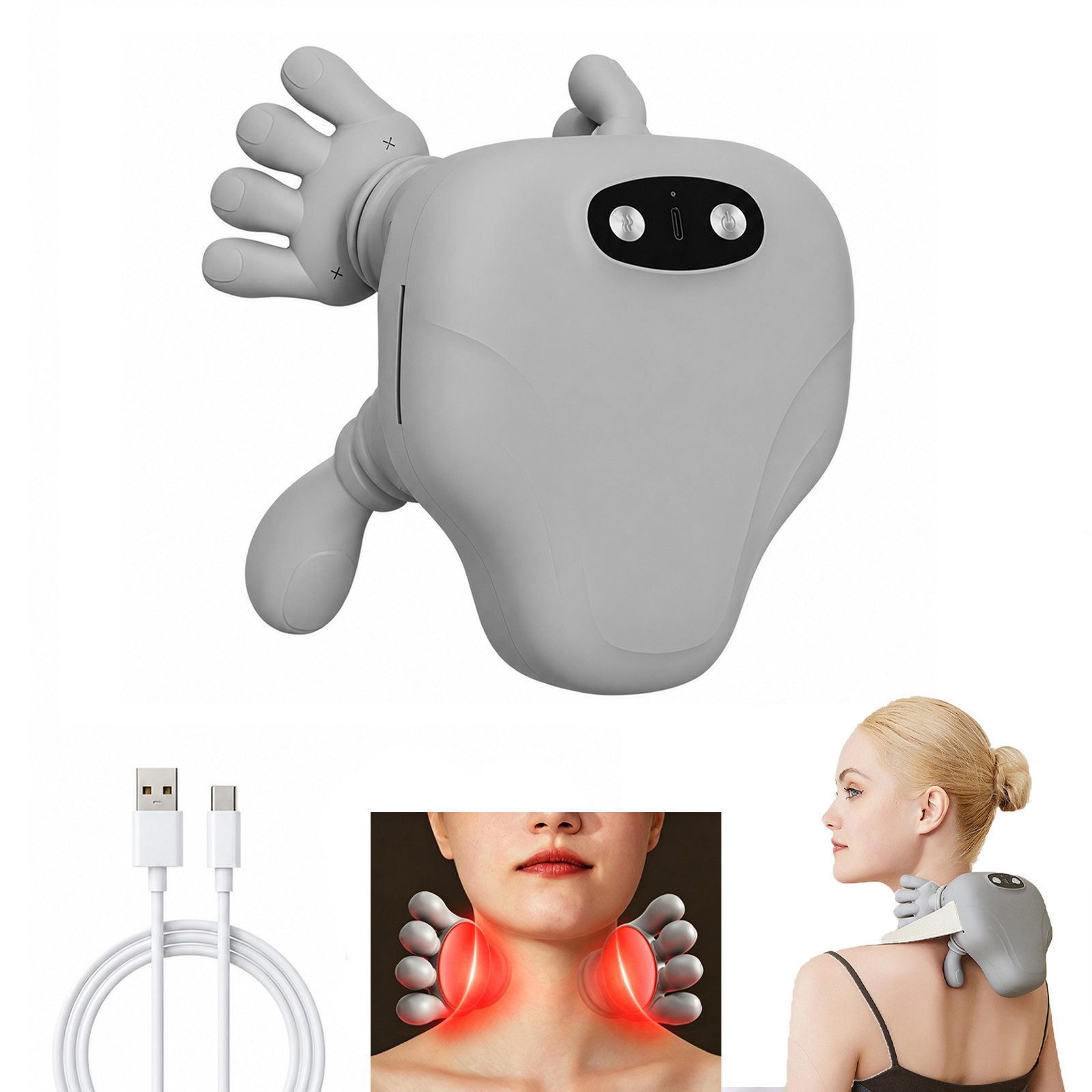 AIBISTAR Nacken-Massagegerät Nackenmassagegerät mit Wärmefunktion & 3 Modi 4D Nacken-Massagegerät, 3 Massagemodi,2 Heizstufen,8 Finger – tiefes Kneten des Nackens