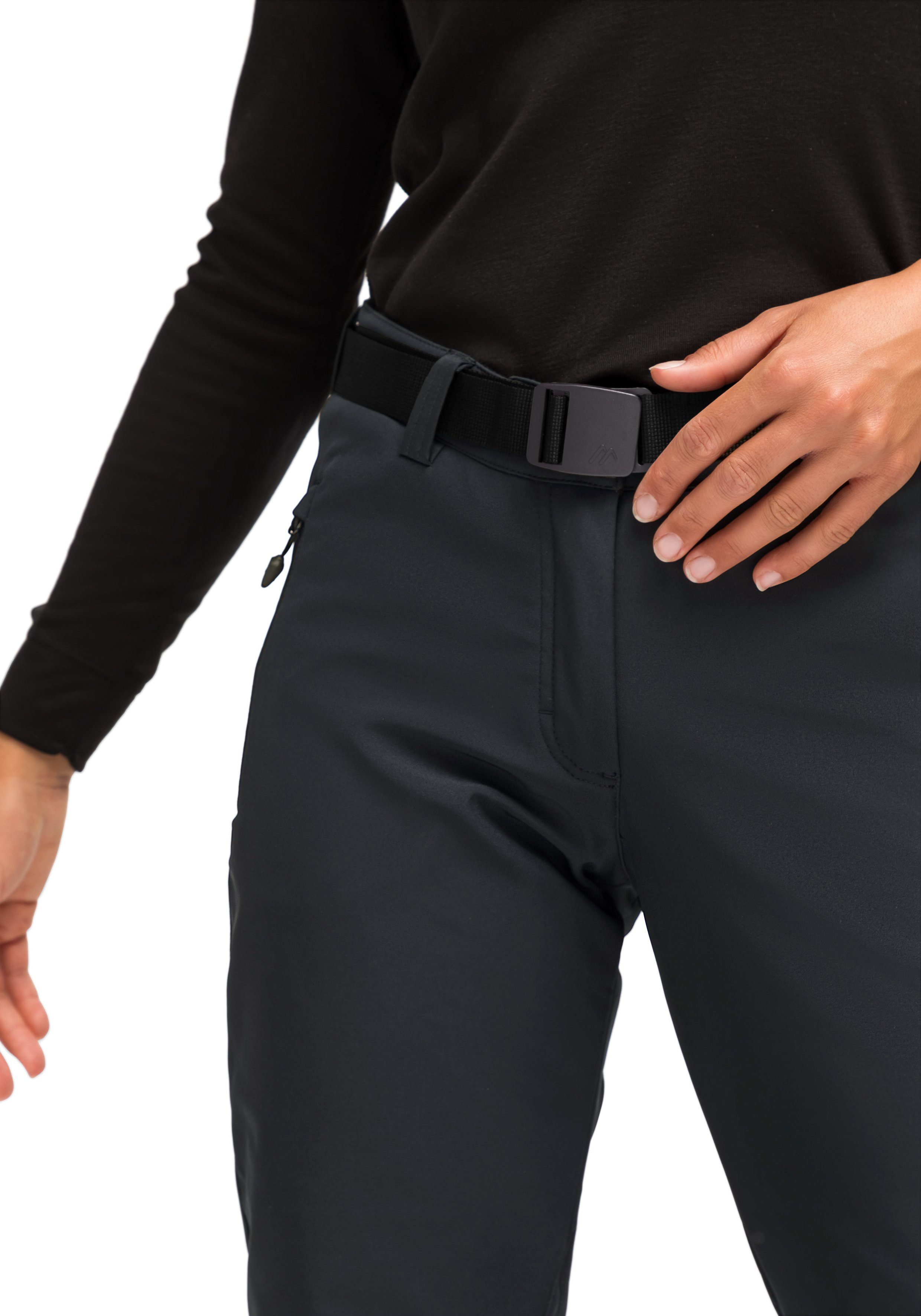 Maier Sports W Pants Softshellhose, schwarz Tech winddicht elastisch Funktionshose Warme und