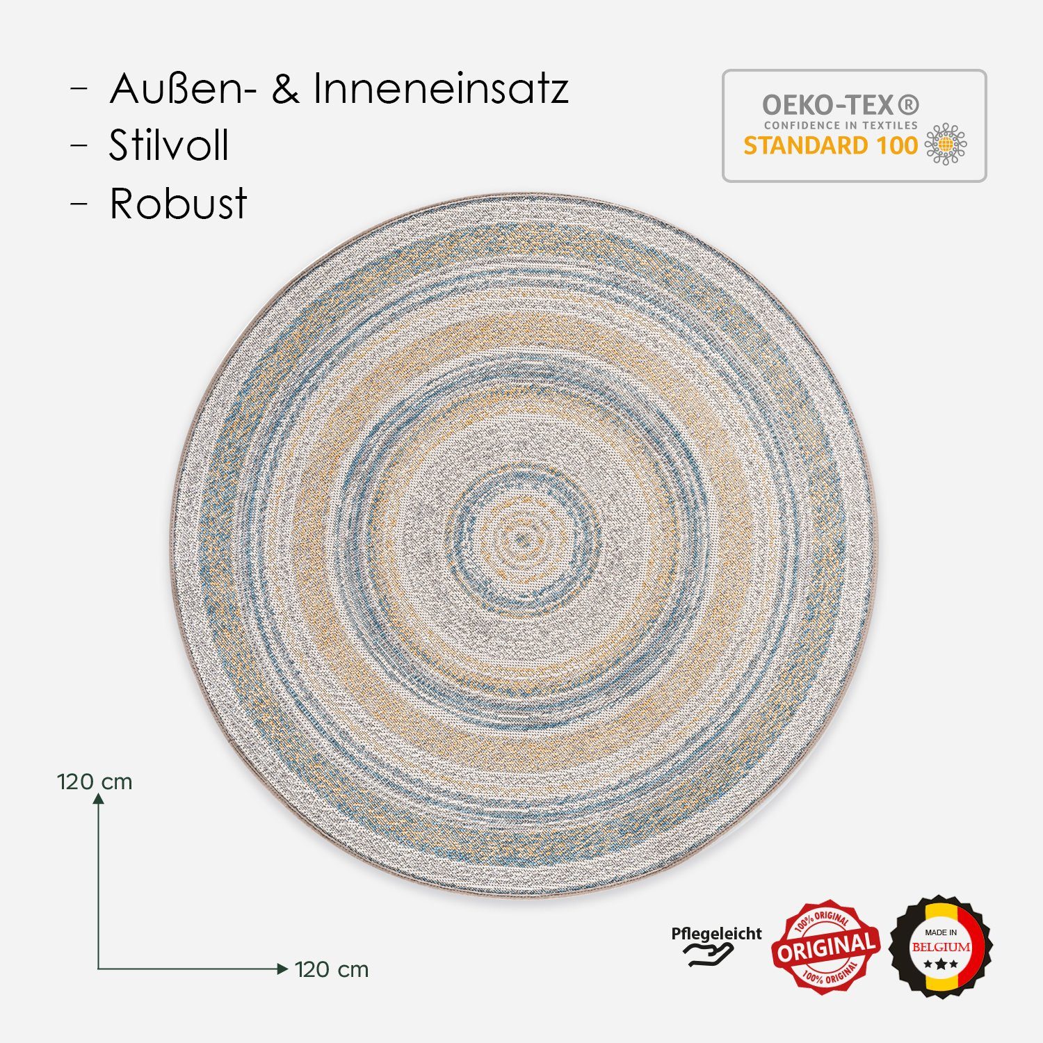 Record Teppich Innen für Außen, Kunststoff Classic Ø120cm Gelb-braun Teppich und aus Vinyl DomDeco Rund