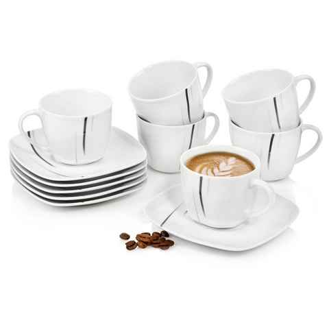SÄNGER Kaffeeservice Bilgola Black Lines Kaffetassen Set (12-tlg), 6 Personen, Porzellan, Zeitlos,modernes Design