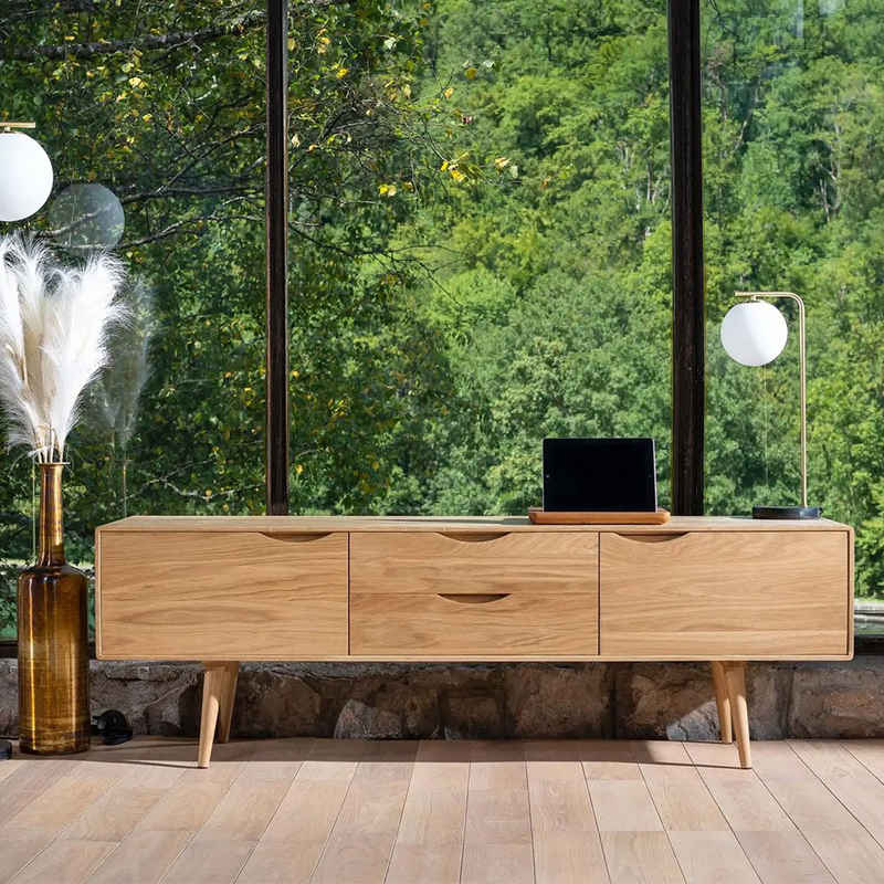 Mobello Sideboard Elegante Kommode aus Massiv Eichenholz, Stilvoller Mehrzweckschrank für Zuhause, 160x40x53 cm