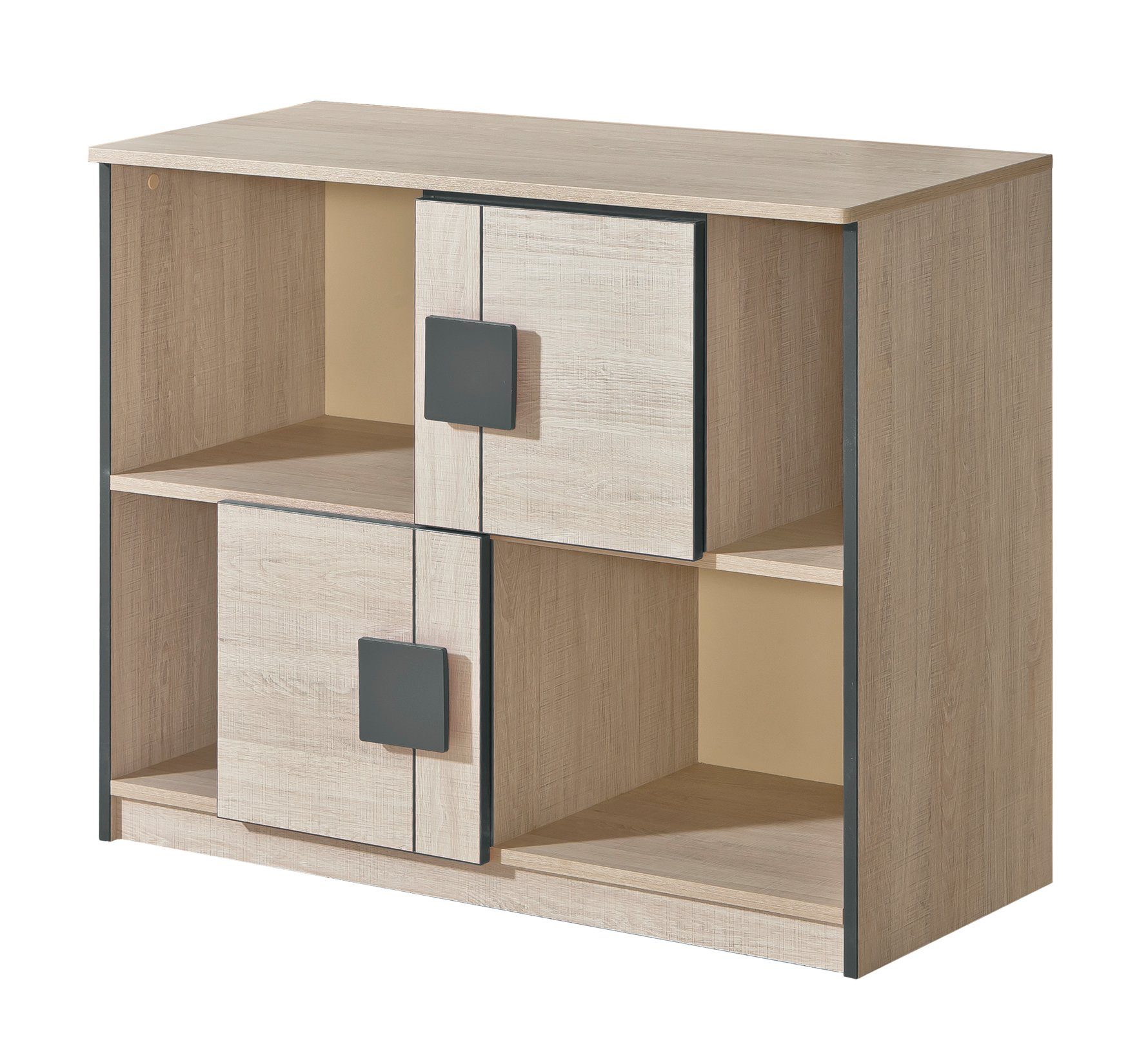 Stylefy Standregal Gammi, Standregal, Standschrank, 2-türig, mit 6 Fächern, Modern Design, variabel stellbar, Spanplatte Santana Eiche - Grau