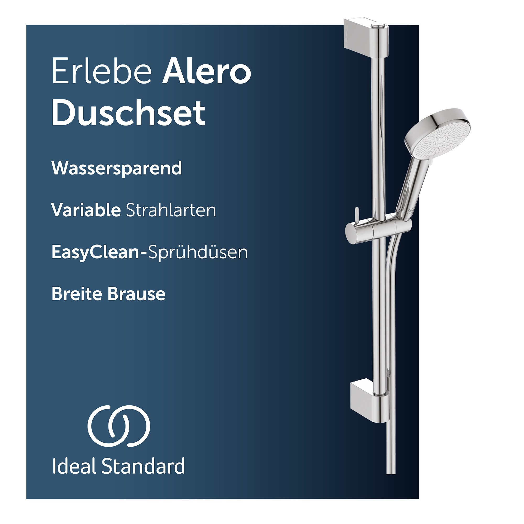 Ideal Standard Brausegarnitur Alero RENO, Wassersparend, Variable Strahlarten, Breite Brause