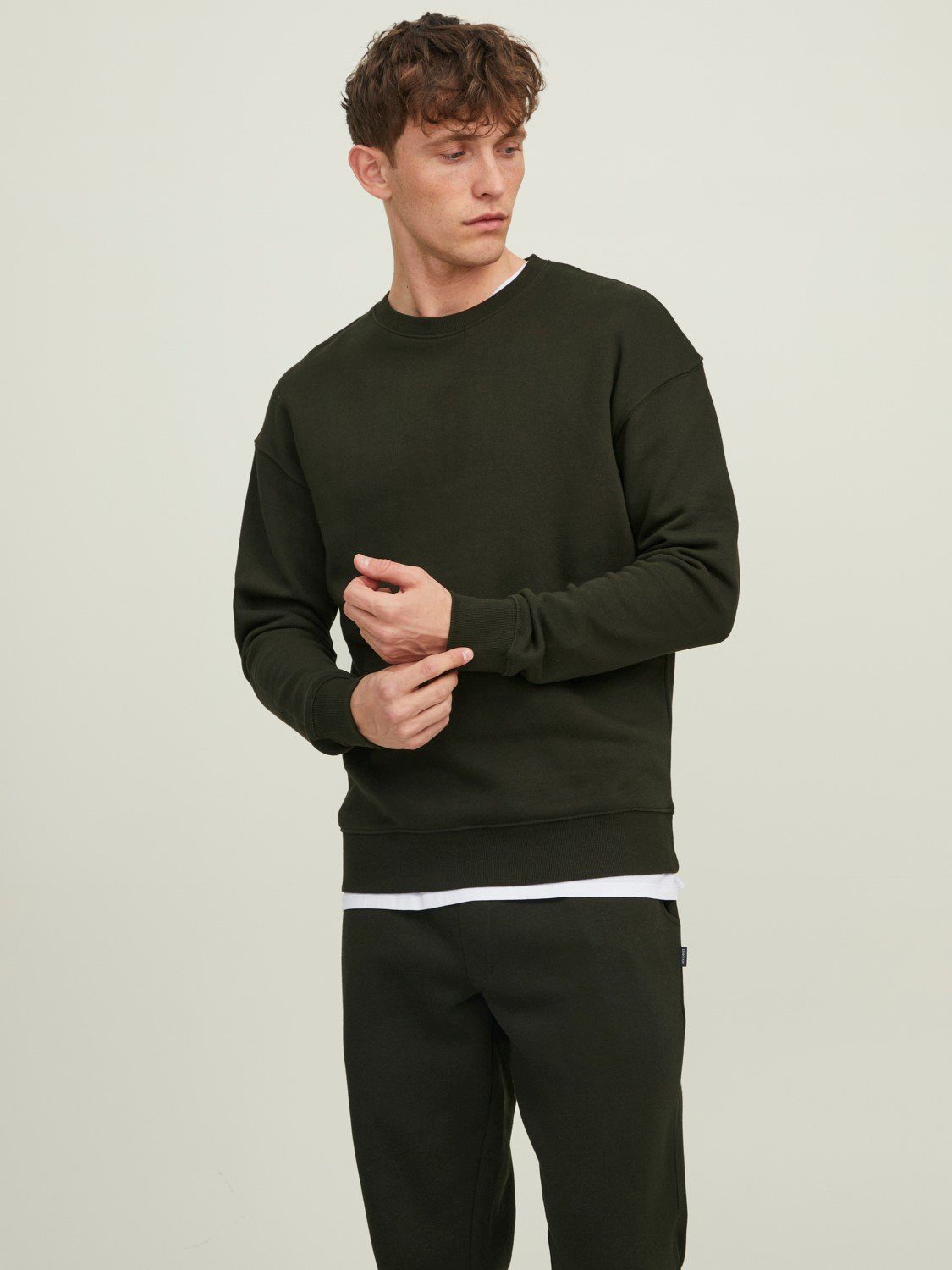 Jack & Jones Sweatshirt Basic Sweater Langarm Shirt Rundhals Pullover JJESTAR (1-tlg) 4012 in Khaki | 