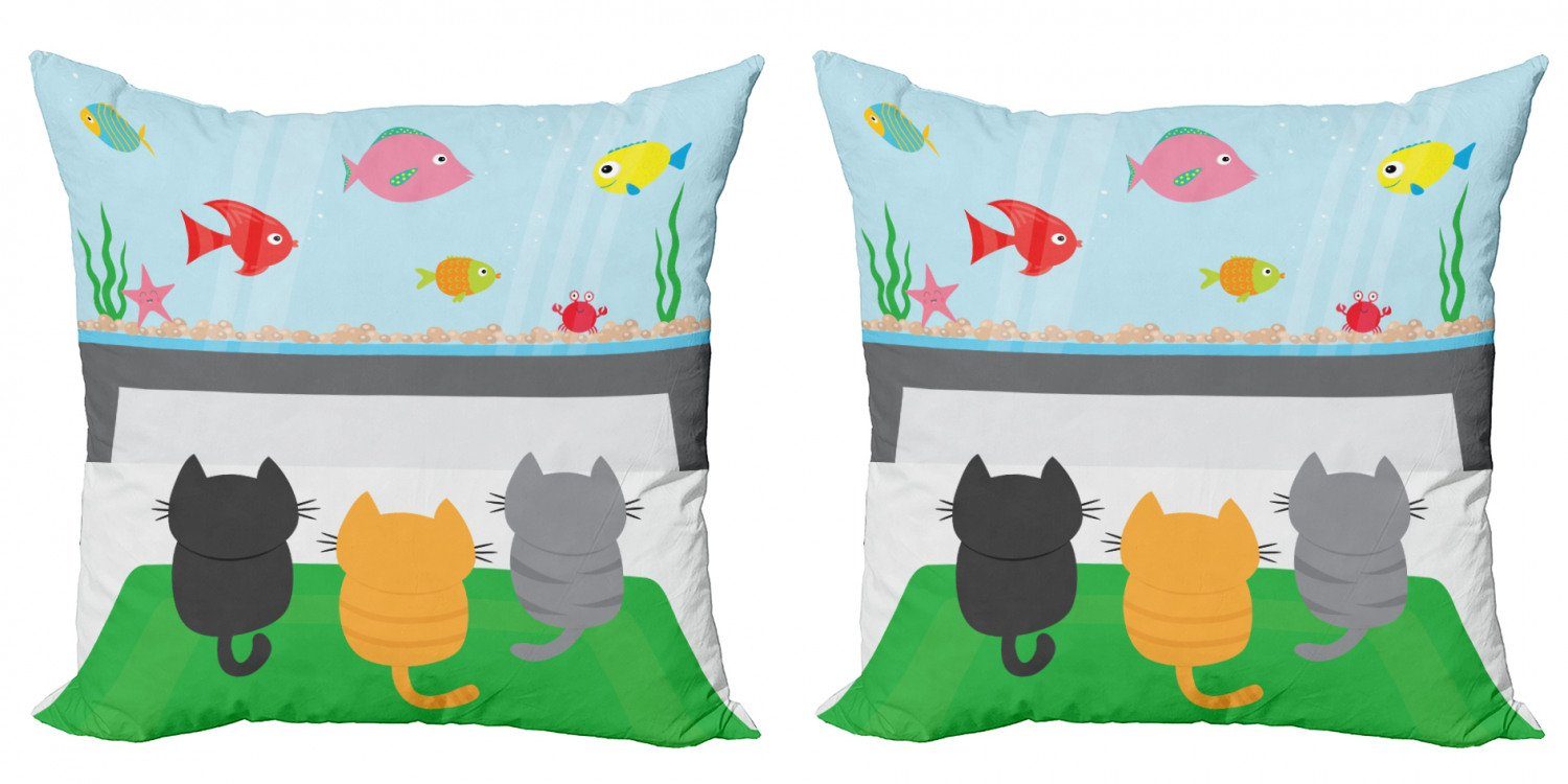 Kissenbezüge Modern Accent Doppelseitiger Digitaldruck, Abakuhaus (2 Stück), Katze Katzen Blick auf Fishtank