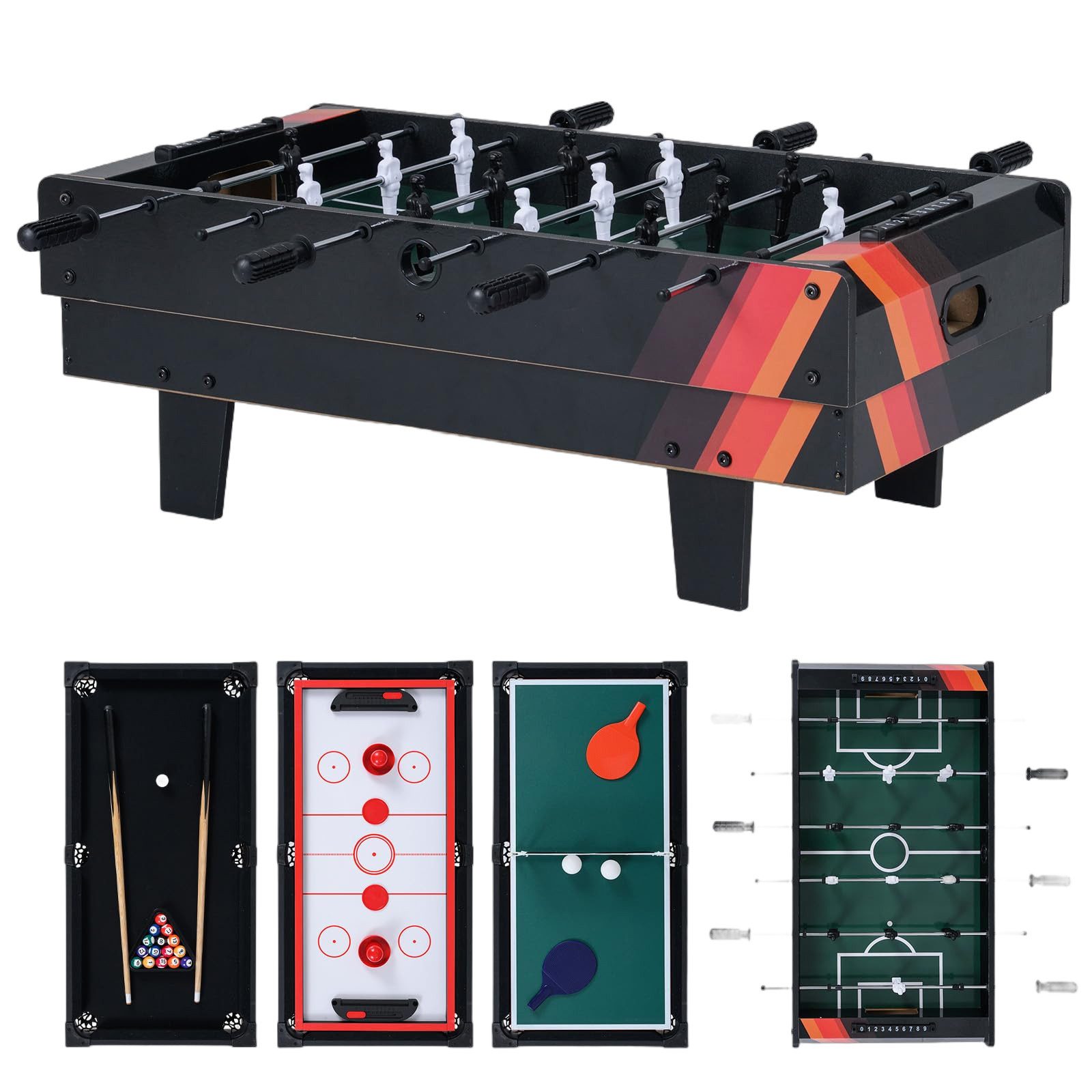 COSTWAY Mini-Tischkicker 4 in 1 Billardtisch, Air Hockeytisch, 81 x 43 x 30,5cm, Holz