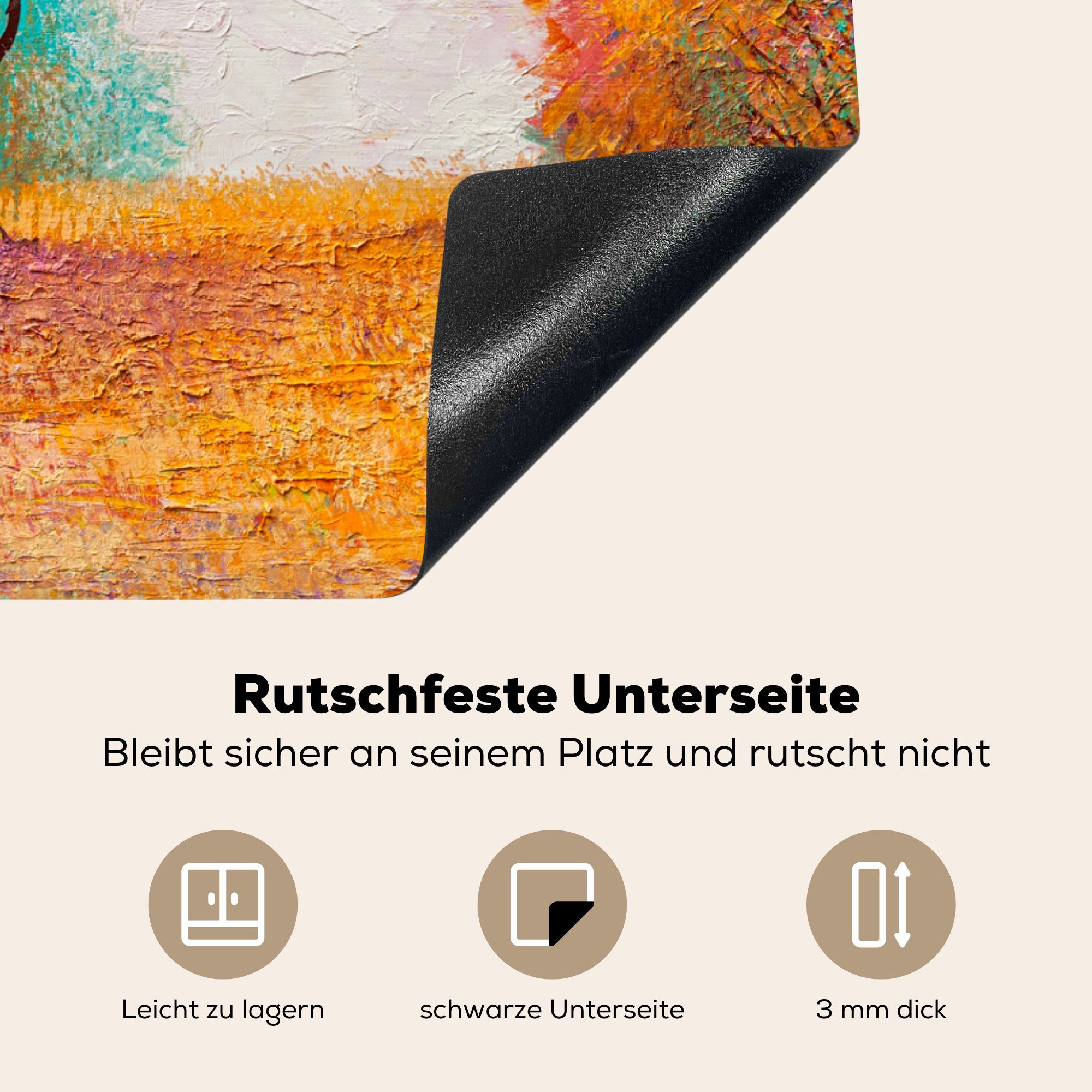 MuchoWow Herdblende-/Abdeckplatte Malerei - Farben (1 - Ceranfeldabdeckung Vinyl, 70x52 Arbeitsfläche tlg), - Ölfarbe, Mobile cm, Baum nutzbar