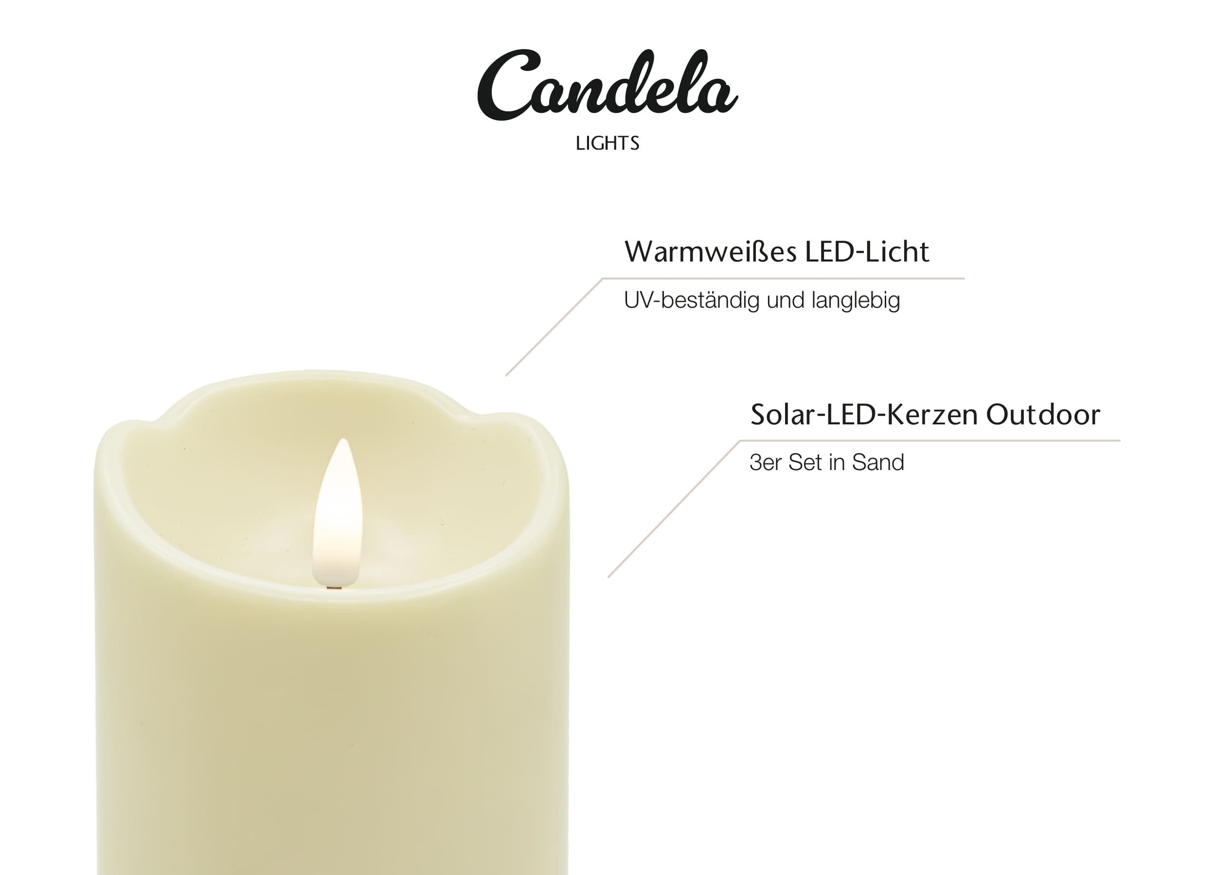 LC Home LED-Kerze Candela Lights Outdoor Solar LED Kerzen 3er Set Sand 4h T günstig online kaufen