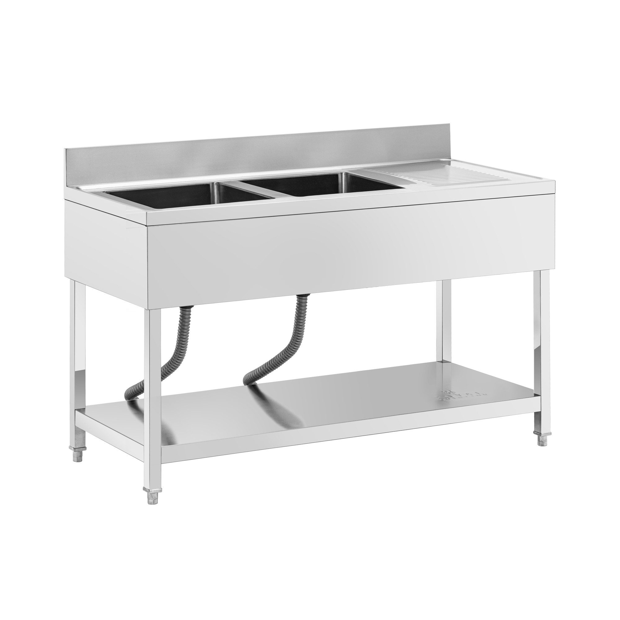 Royal Catering Edelstahlspüle Spültisch 140 x 60 cm 2 Becken je 40x40x25cm Aufkantung Ablage Gastro, 60/140 cm, verschiedene Größen