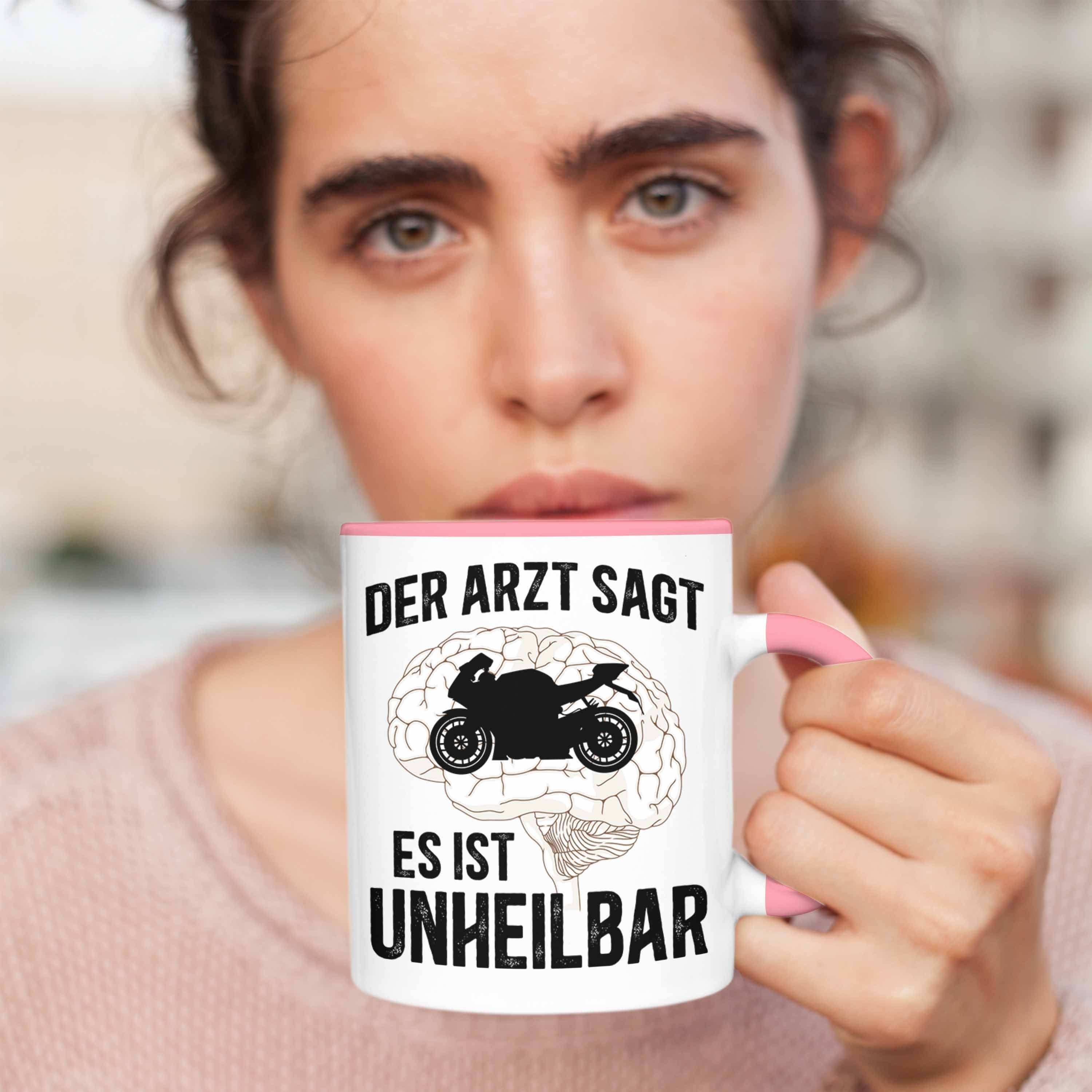 Trendation Tasse Trendation - Motorradfahrer Biker Kaffeetasse Geschenk Motorrad Rosa Spruch für Tasse Herren Männer mit