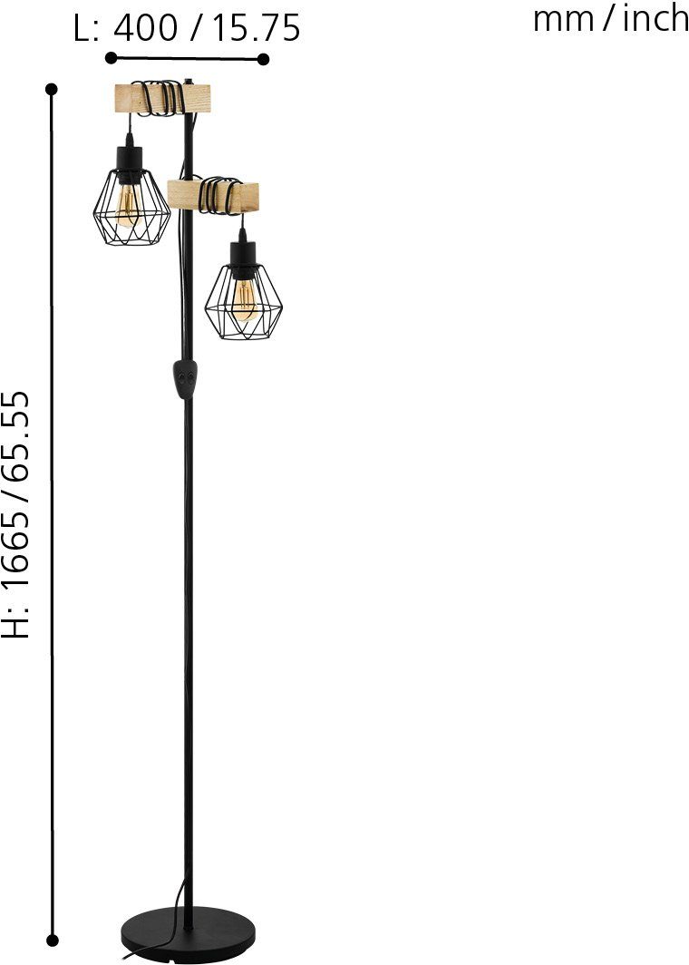 EGLO Stehlampe TOWNSHEND 5 Stehlampe, Stahl und Holz, E27, IP20, Flurlampe, Lampe, Ein-/Ausschalter, ohne Leuchtmittel, Stehleuchte, L40 x B25 x H166,5 cm, schw – Bild 4 von 5