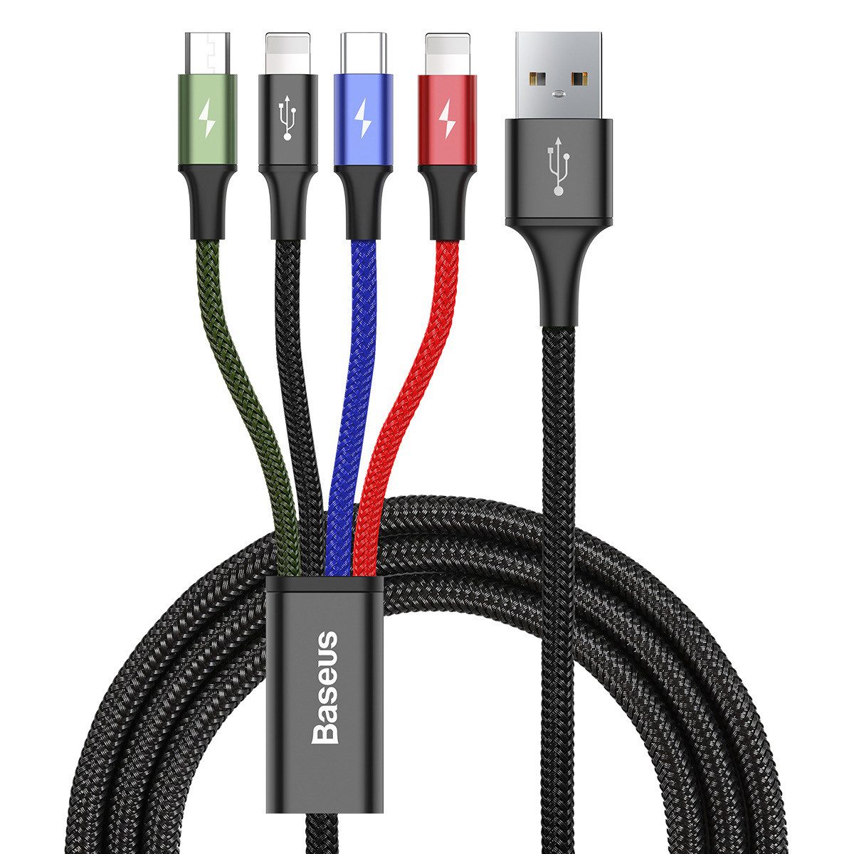 Baseus 4-in-1 schnell Kabel für iPhone (2)+ Typ-C + Micro 3.5A, 1,2m Schwarz USB-Kabel
