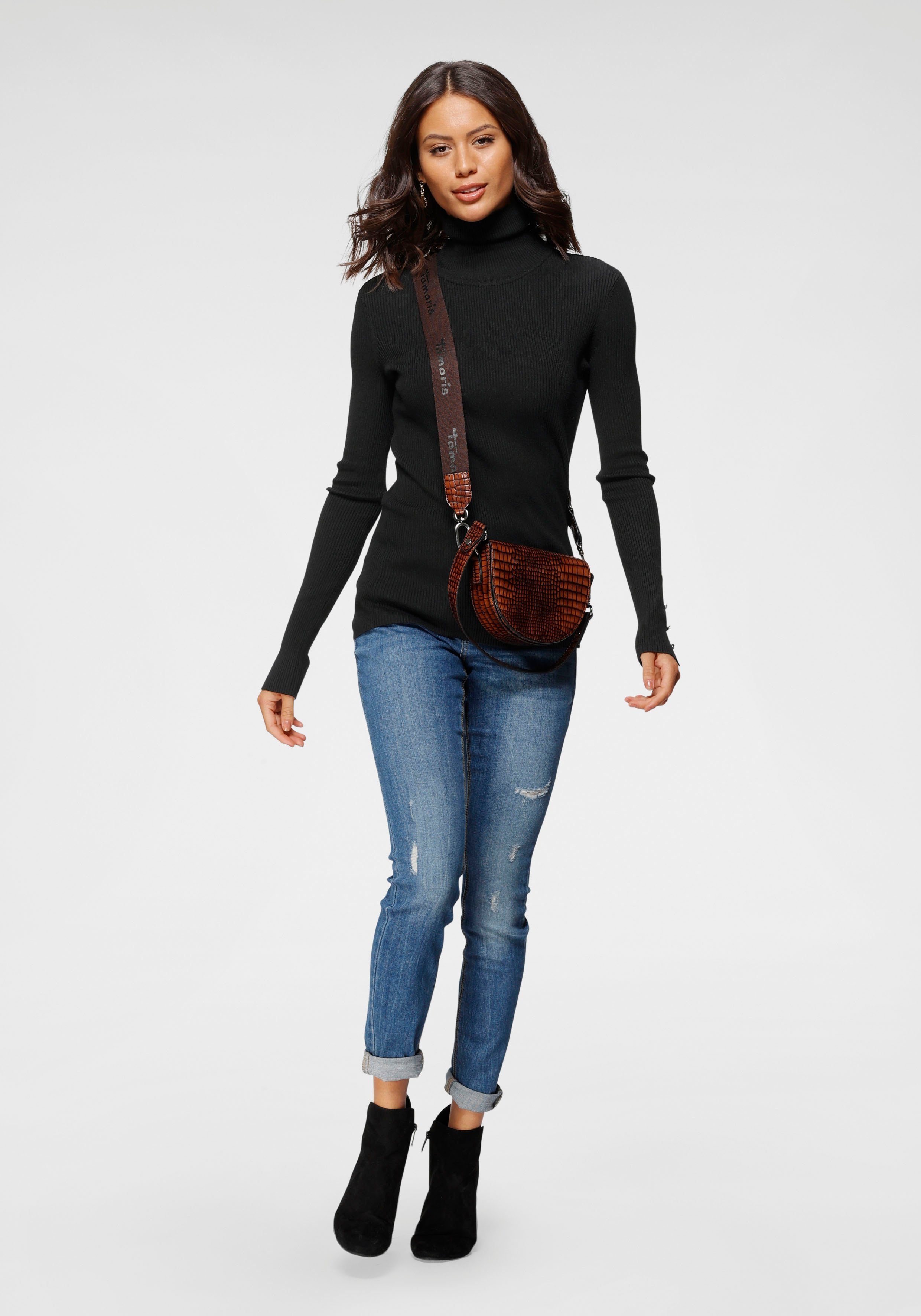Laura Scott Rollkragenpullover mit Wellenkante und Zierknöpfen