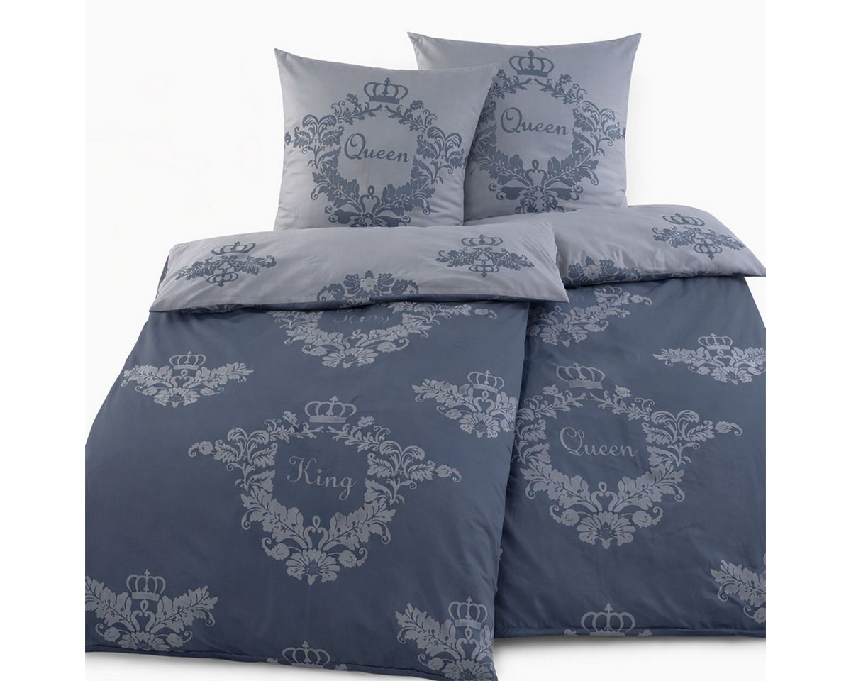 KH-Haushaltshandel Bettwäsche 4-tlg. Renforce Partner Wende Bettwäsche, 2x(135x200 + 80x80cm), Renforcé, 4 teilig, Renforcé Baumwolle, Partner Bettwäsche Queen+King