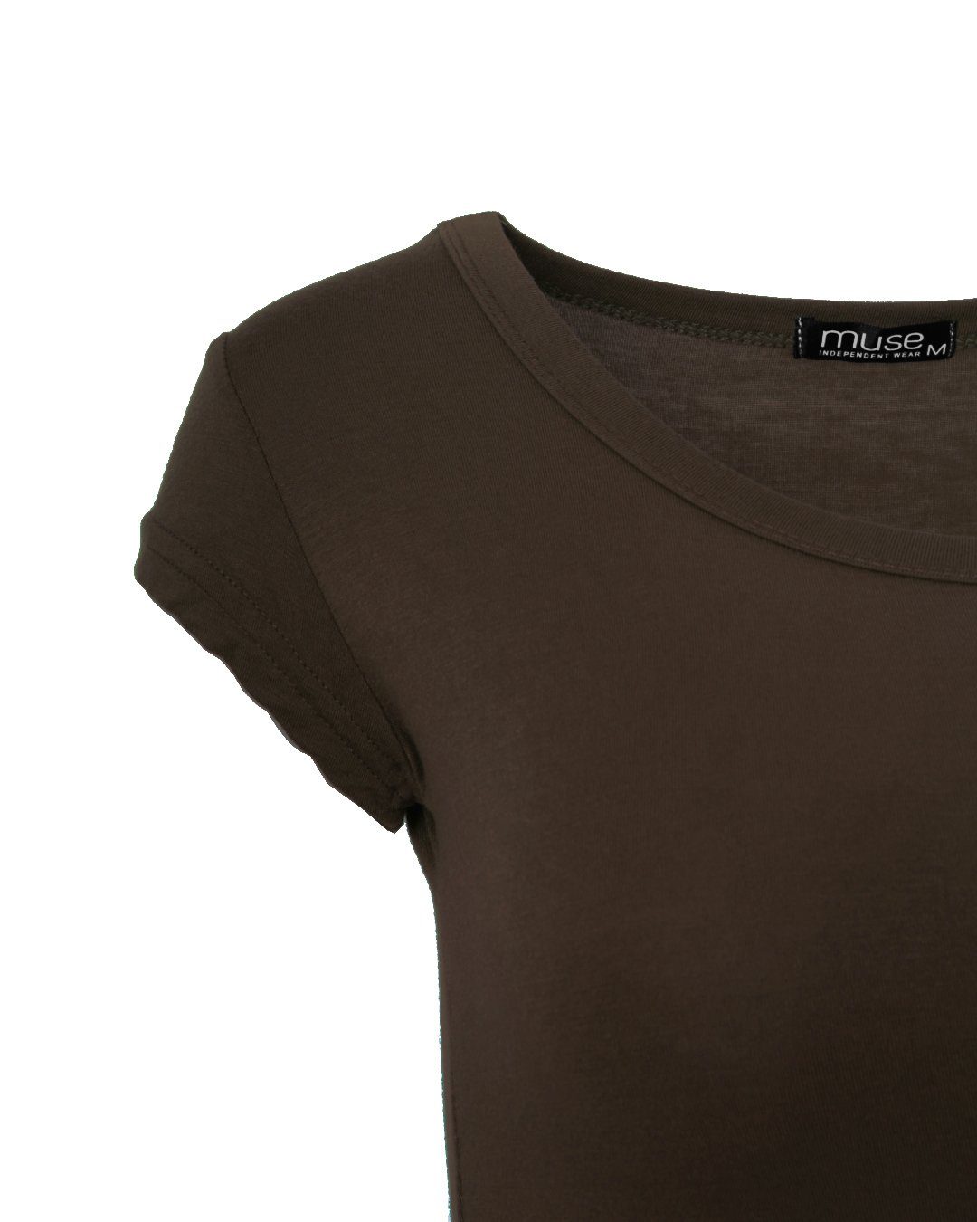 Muse T-Shirt Basic Kurzarm T-Shirt Skinny 1001 dunkelbraun Fit