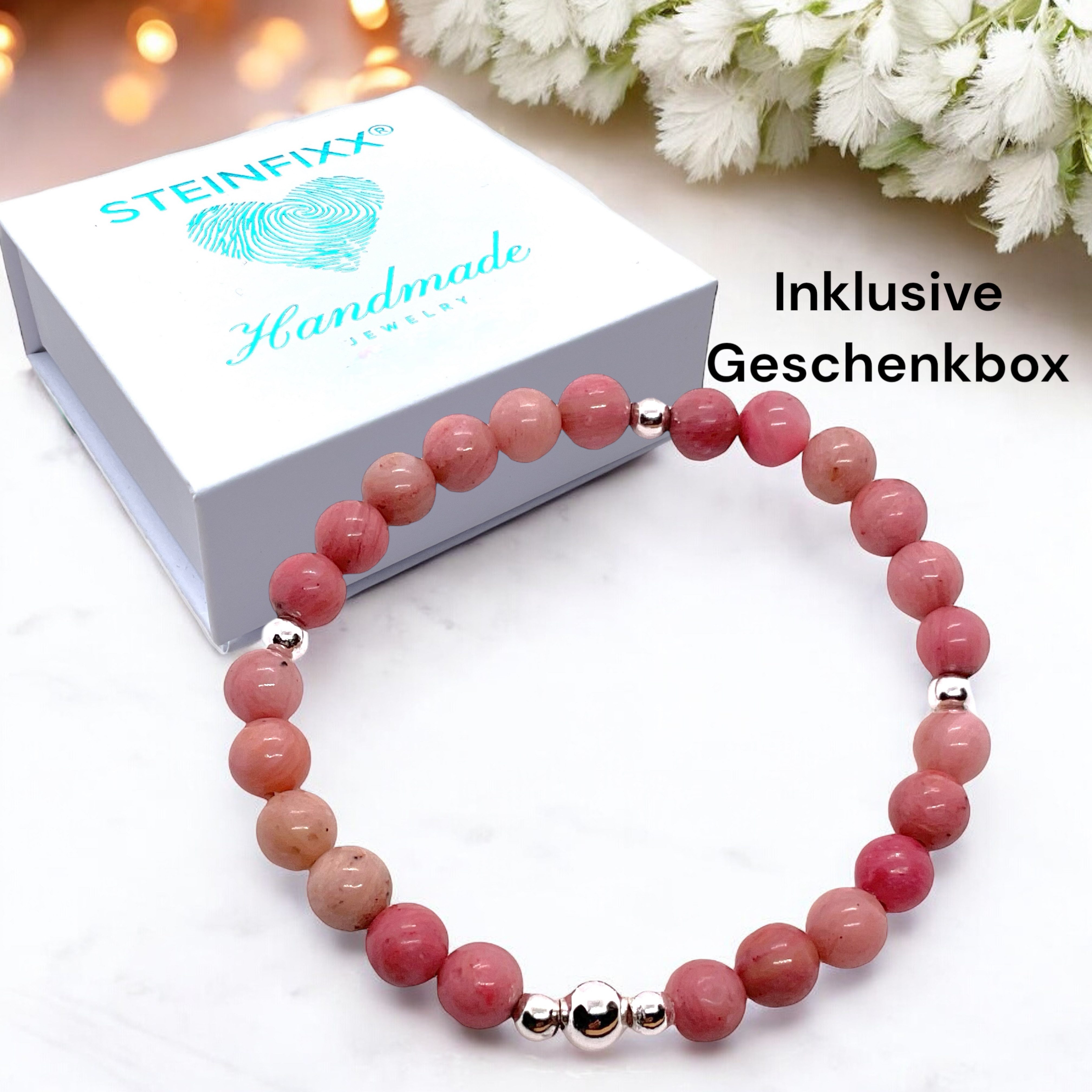 Steinfixx® Perlenarmband Edelsteinarmband Rhodonit mit 925 günstig online kaufen