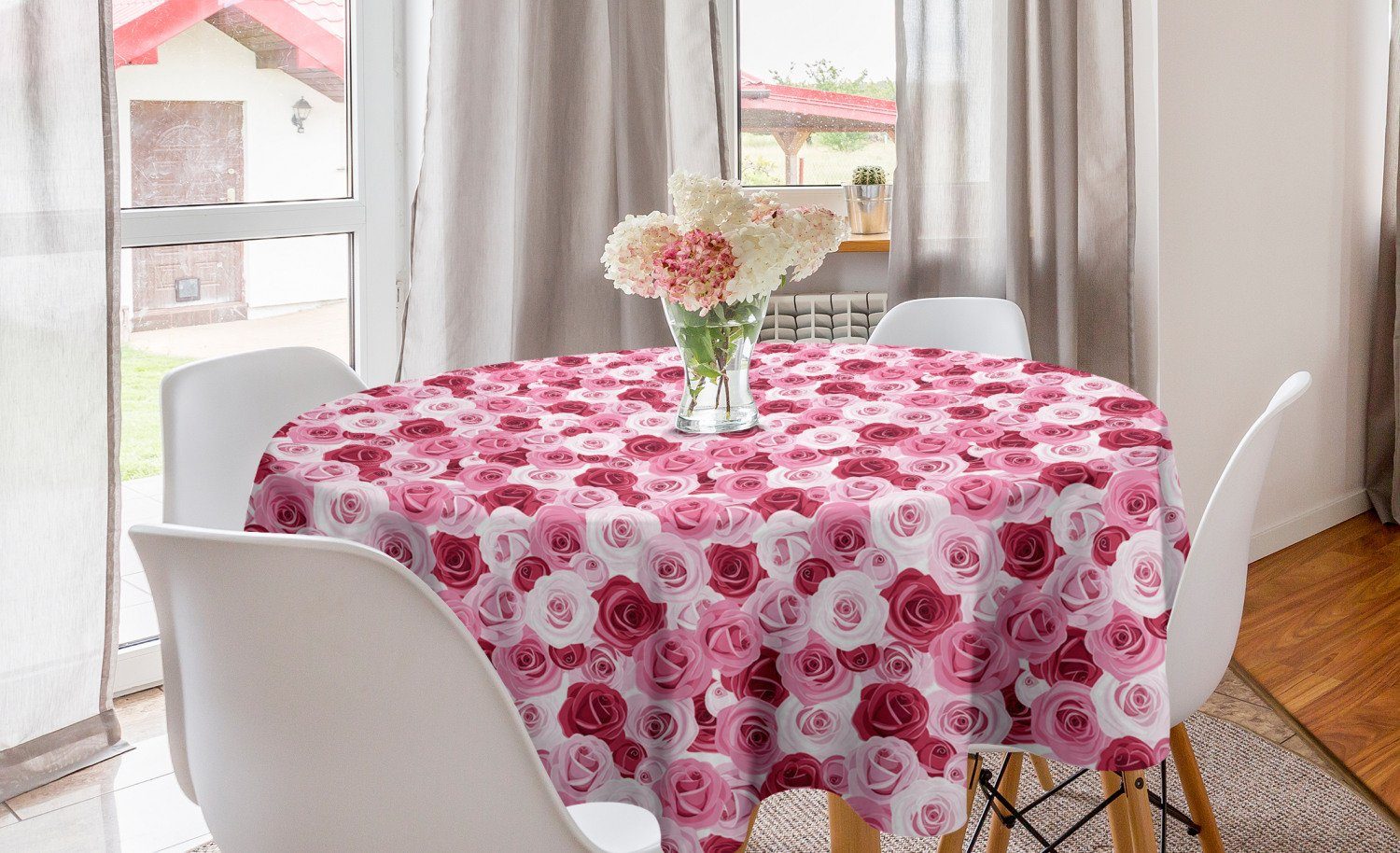 Abakuhaus Tischdecke Kreis Tischdecke Abdeckung Girly Esszimmer Dekoration, Romantisches Rose für Küche Blumen
