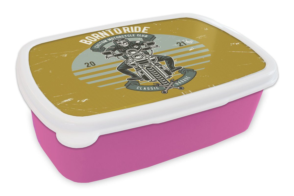 MuchoWow Lunchbox Mancave - Snackbox, Brotdose Vintage, Mädchen, Kunststoff, für Brotbox Motor rosa - Skelett - (2-tlg), Kinder, Erwachsene, Kunststoff