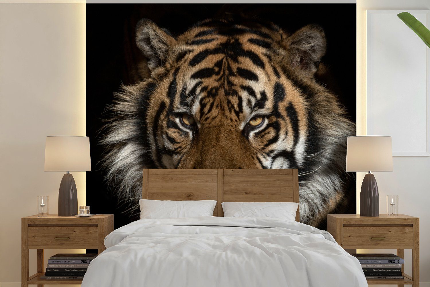 MuchoWow Fototapete Tiger - Wilde Tiere - Porträt, Matt, bedruckt, (4 St), Vliestapete für Wohnzimmer Schlafzimmer Küche, Fototapete