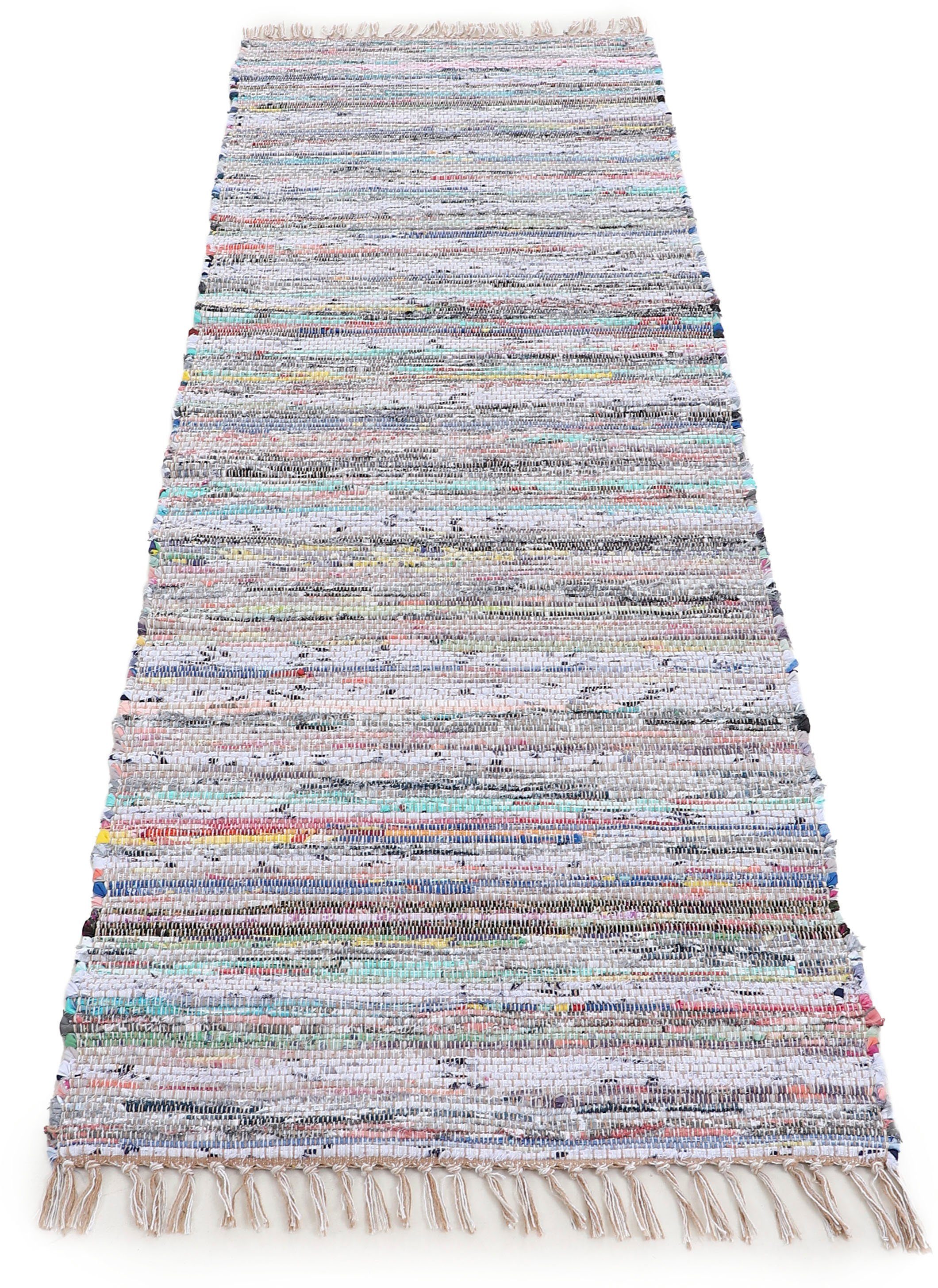 carpetfine Teppich Kelim Chindi, Wendeteppich, rechteckig, Höhe: 6 mm, handgewebt, Fleckerlteppich mit Fransen, auch vielen in Läufergrößen