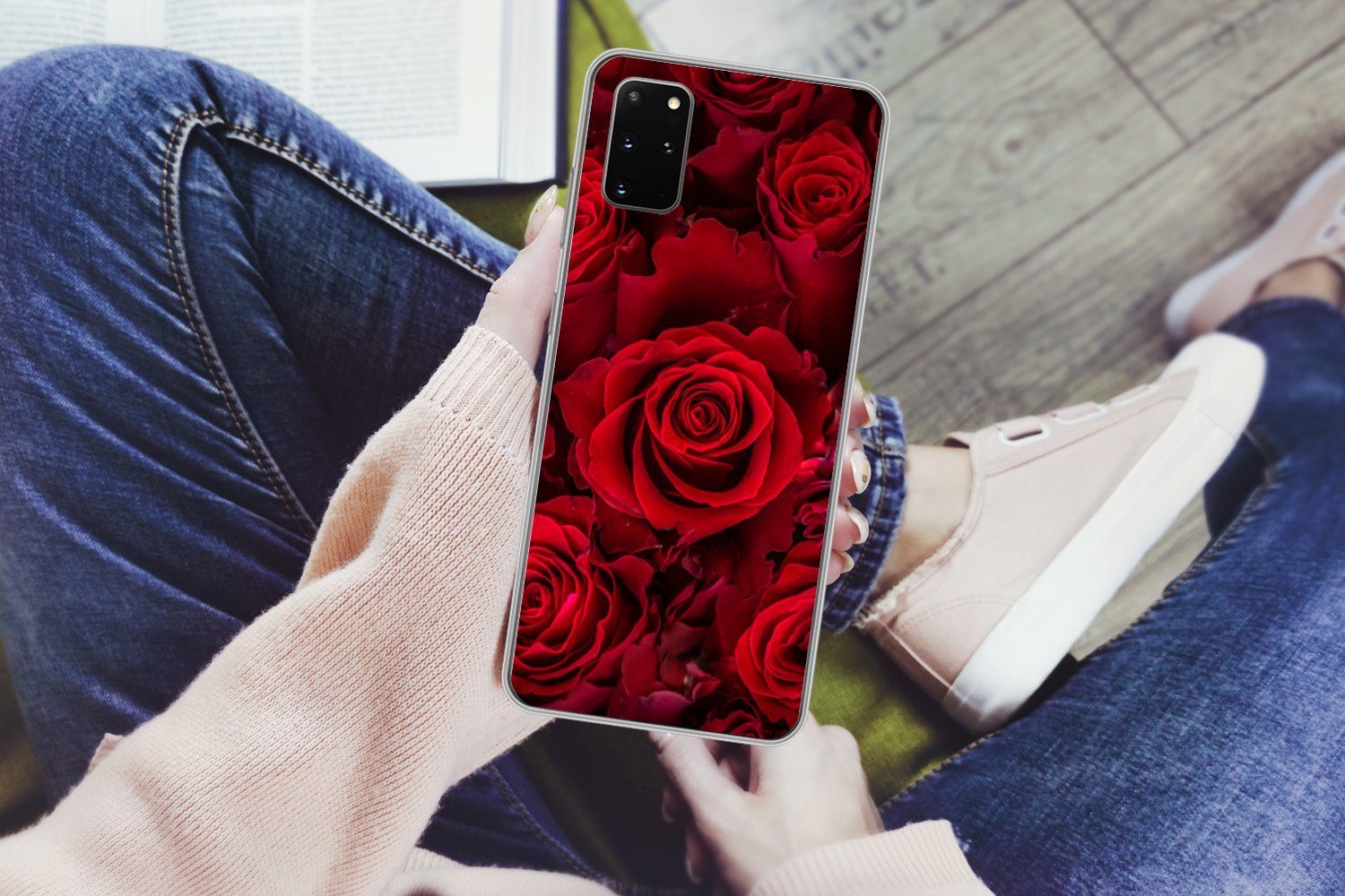 MuchoWow Handyhülle für Samsung Galaxy S20 Plus Blumen - Rosen - Rot, Phone Case, Silikon, Schutzhülle Dünn