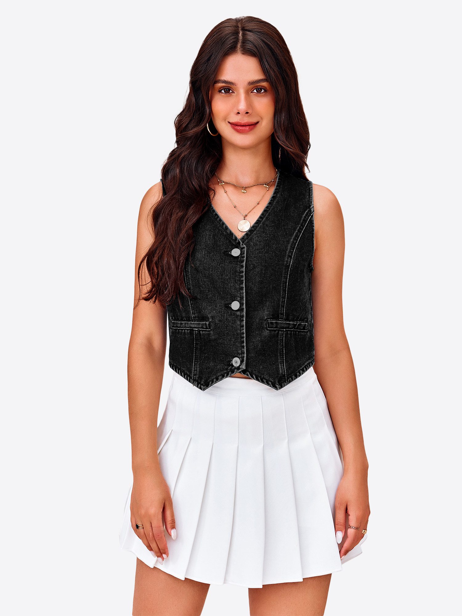 Imily Bela Jeansweste Damen Jeansjacke Weste (Packung, 1-tlg., 1per-Pack) mit Knöpfen