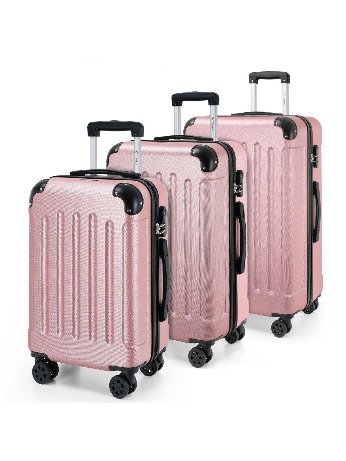 YONSLY Trolleyset Reisekoffer Hartschalenkoffer Trolley M-L-XL mit Zahlenschloss, 4 Rollen, (Set, 3 tlg., inkl. Größen M-L-XL), ABS-Hartschale, 360°-Rollen und Aluminium-Teleskopgriff