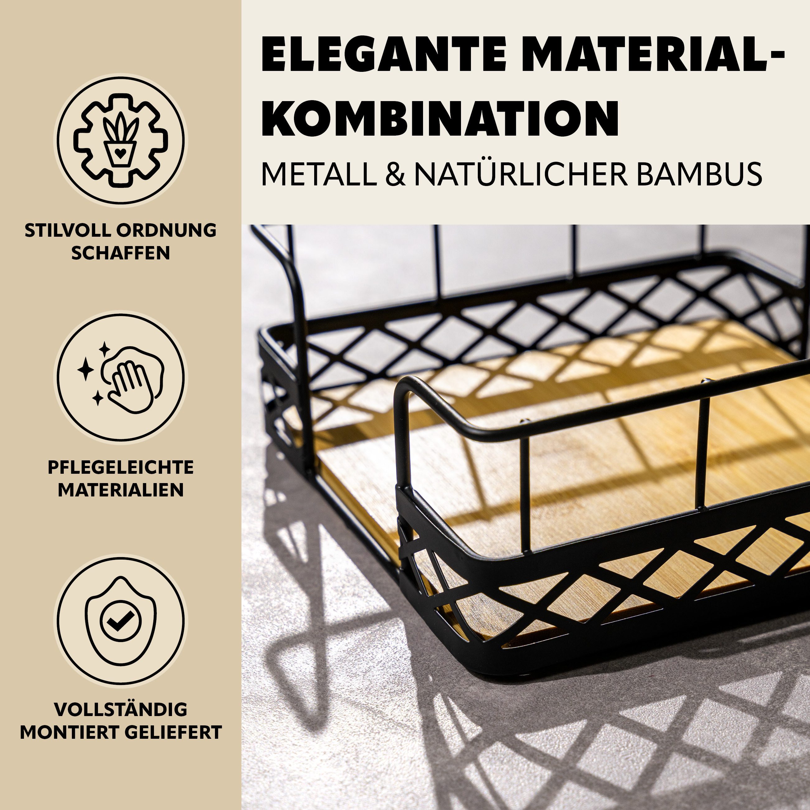 bremermann Obstschale 2er Set mit Serviettenhalter, aus Bambus und Metall