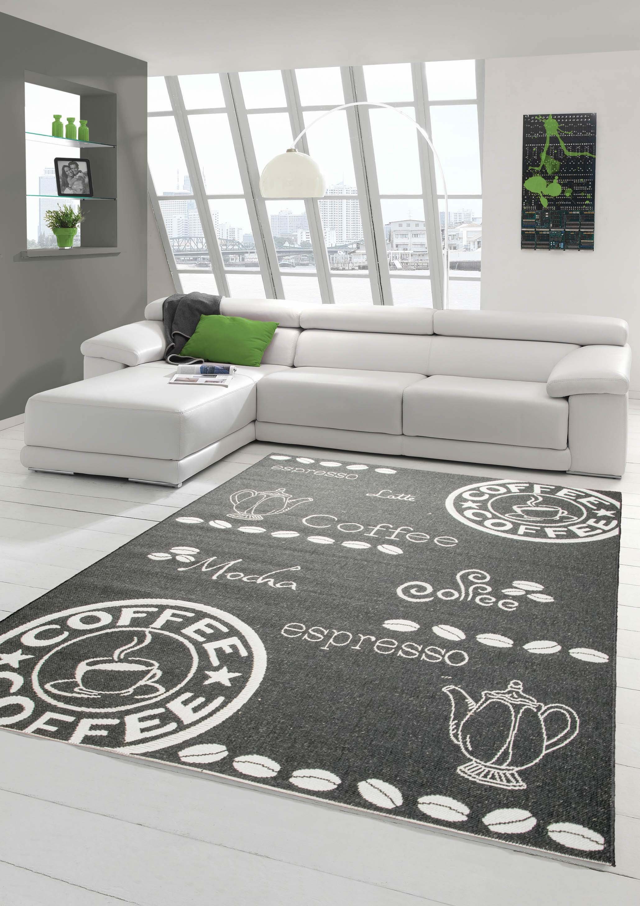 Teppich Küchenteppich Sisal moderner Küchenläufer flachgewebt Coffee  Espresso Mocha Schwarz Weiss, Teppich-Traum, rechteckig, Höhe: 20 mm