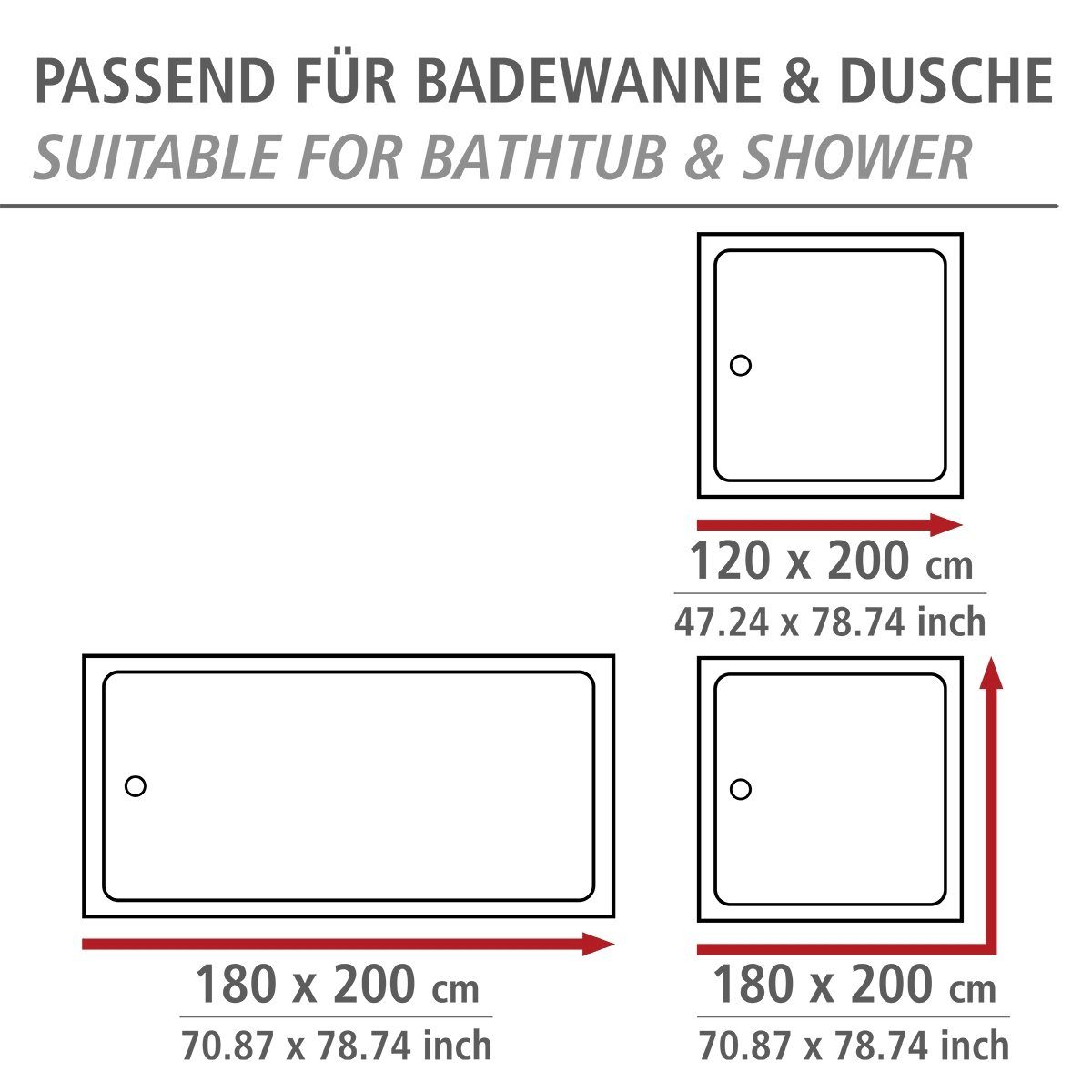 WENKO Duschvorhang Ginko Breite 180 cm, Höhe 200 cm, Polyester, waschbar