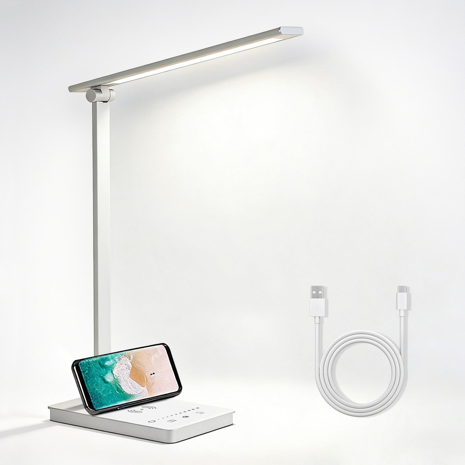 Fine Life Pro LED Schreibtischlampe LED Dimmbare Tischleuchte 15W Tischlampe, Augenschutz-Modus, LED fest integriert, USB-Anschluss