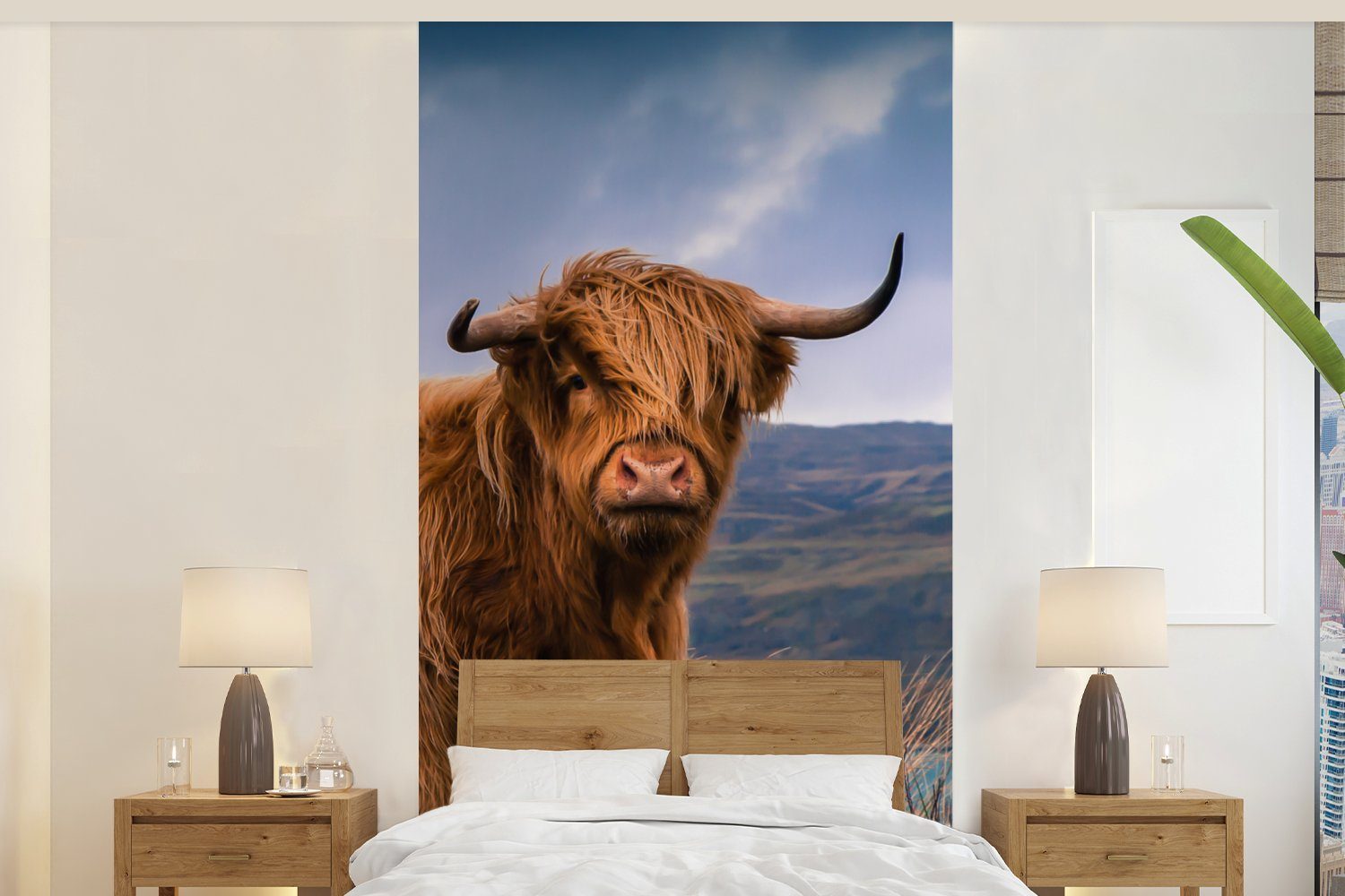 MuchoWow bedruckt, - Natur, Schlafzimmer Schottische (2 Highlander St), Fototapete - Matt, Küche, Fototapete Wohnzimmer für Himmel Vliestapete