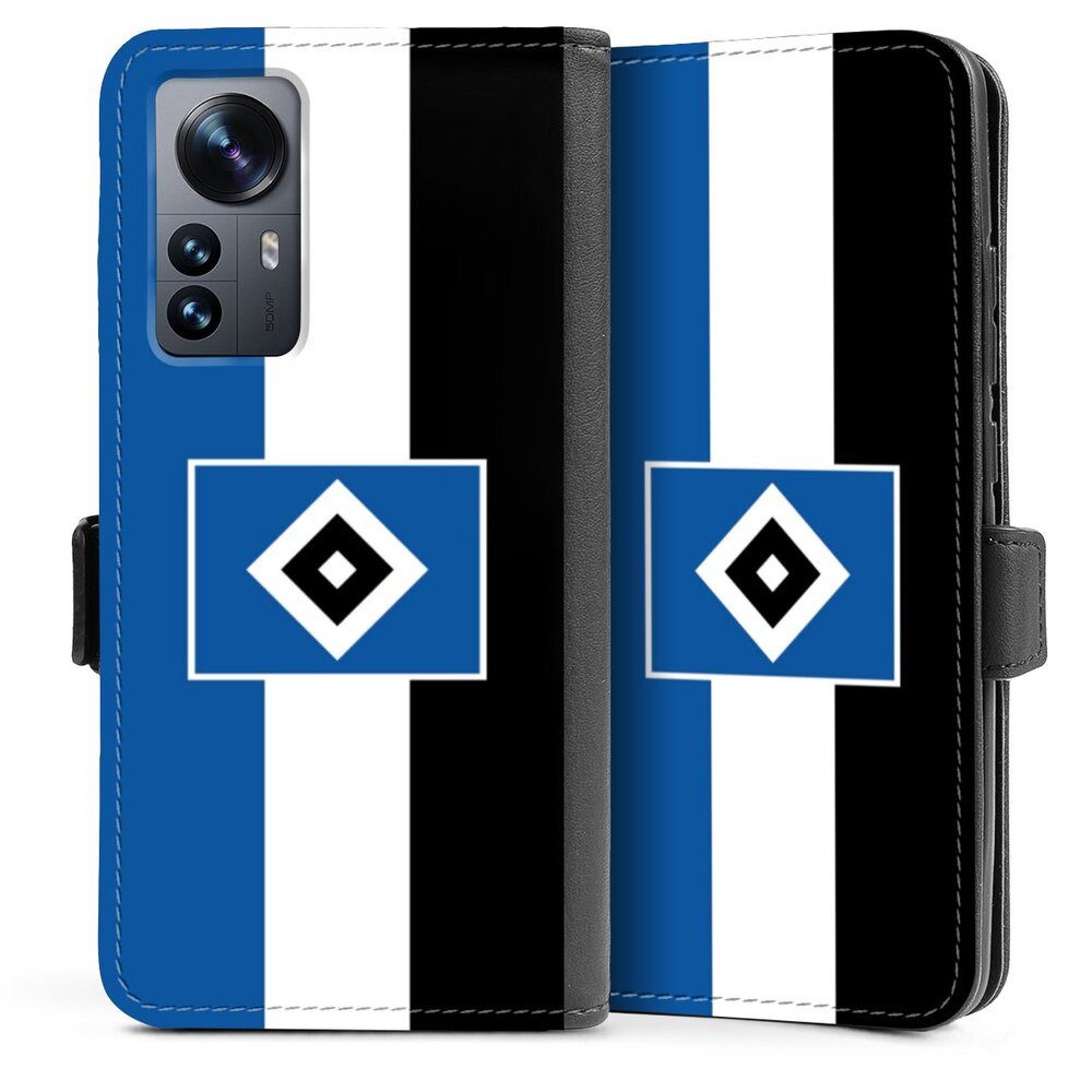 DeinDesign Handyhülle HSV Streifen Hamburger SV HSV Streifen - Blau-Weiß-Schwarz, Xiaomi 12 5G Hülle Handy Flip Case Wallet Cover Handytasche Leder