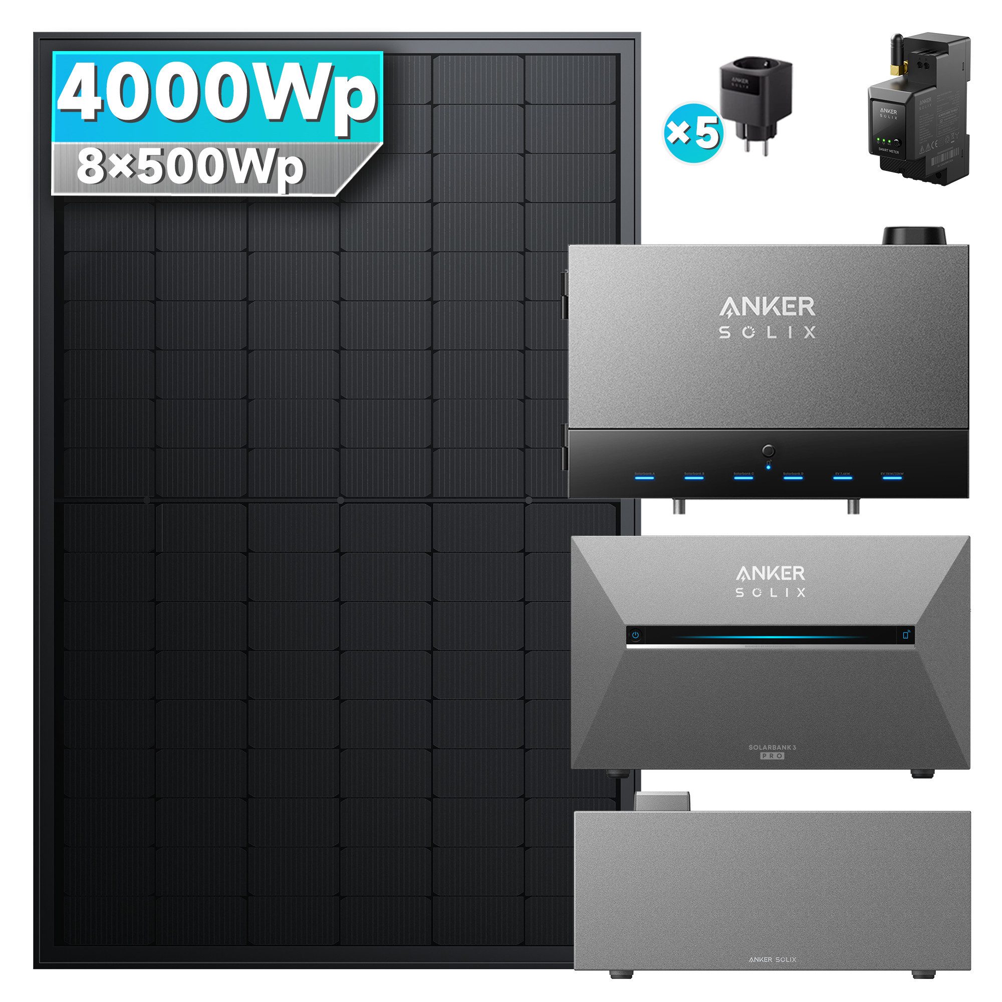 SolarMars Balkonkraftwerk mit Speicher 4000W mit Power Dock Solarbank Multisystem, (mit Anker Solix Solarbank 3 E2700 Pro und BP2700)