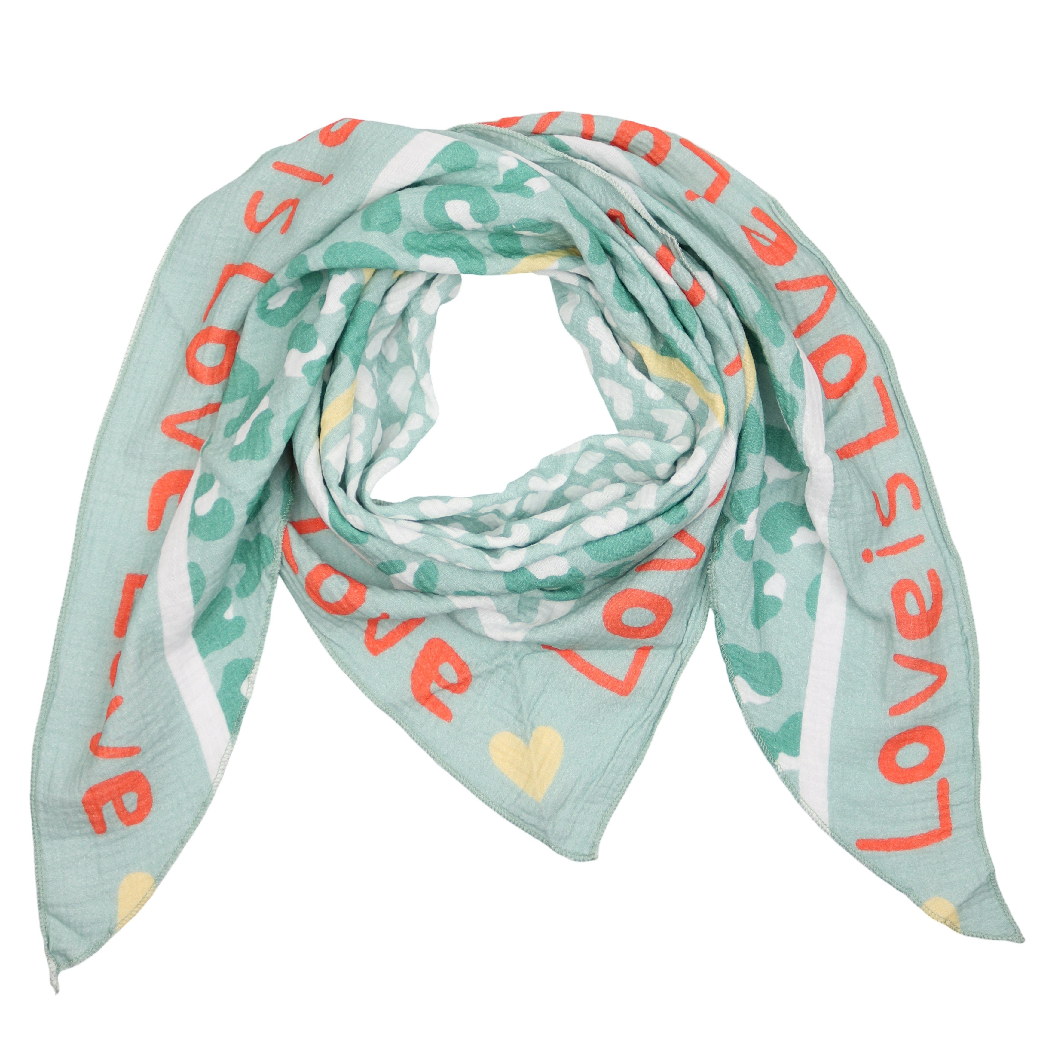 MIRROSI Dreieckstuch Aus Musellin Dreiecksschal ca.195x90 cm, Made in Italy, (Leicht, ideal für das ganze Jahr; 100% Baumwolle), in tollen Farben (Leo Love Muster)