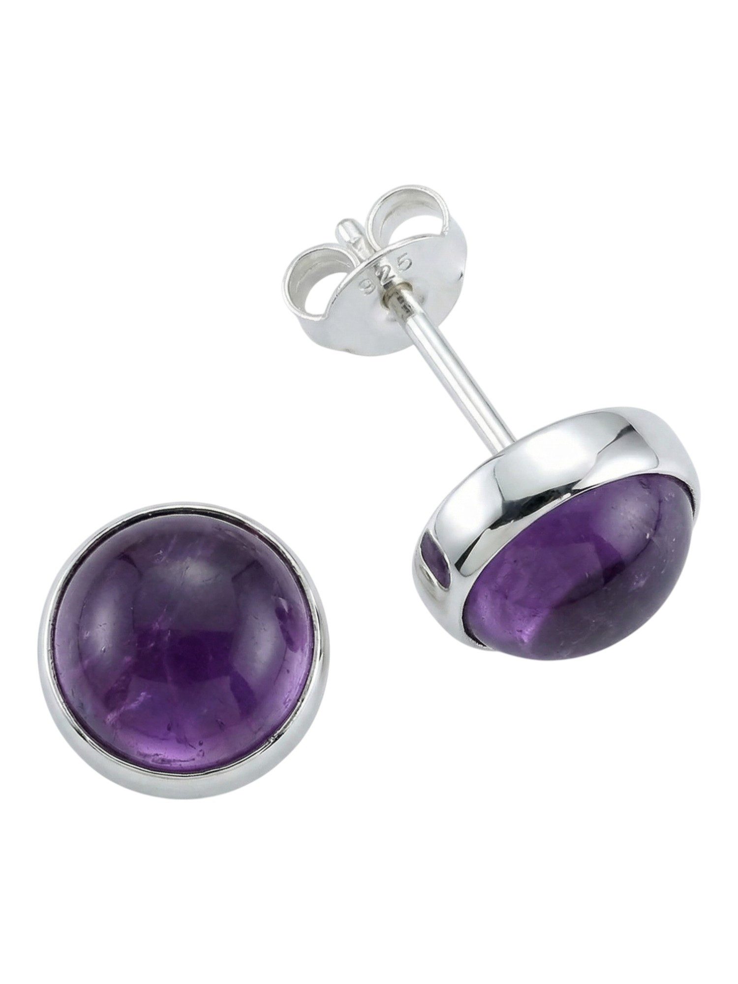 mantraroma Paar Ohrstecker SAMA rund groß aus 925 Silber mit Amethyst (Paar, Paar Ohrringe mit Schmuckbeutel), 925 Sterling Silber Ohrringe für Damen