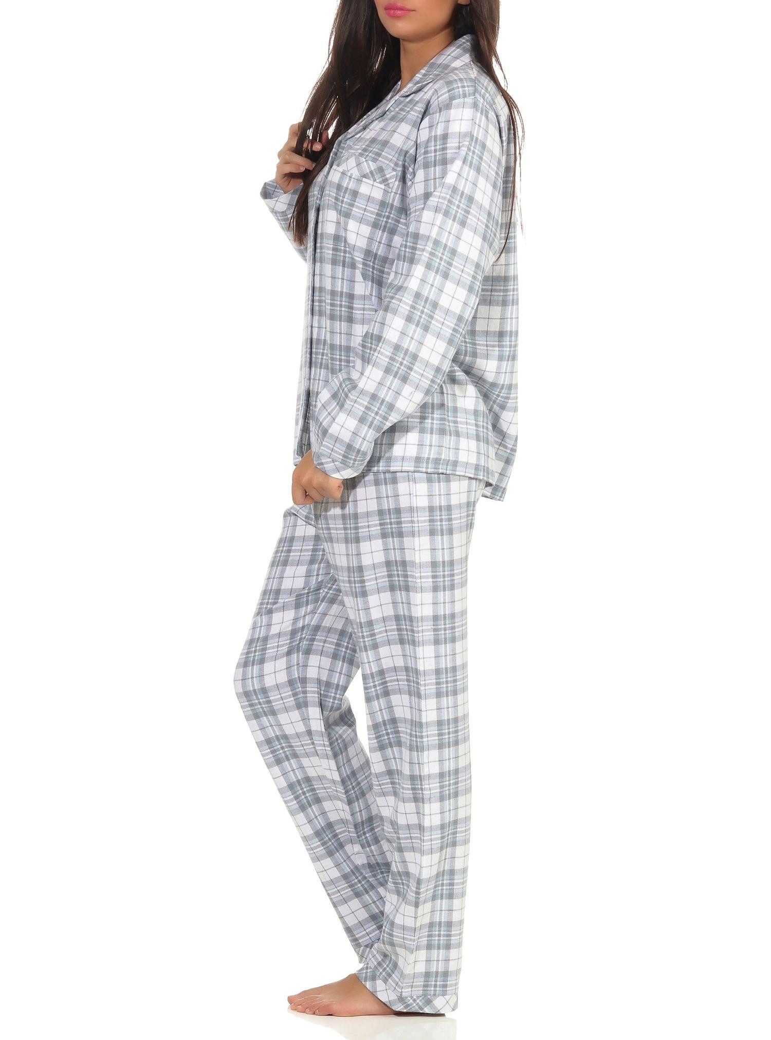 Normann Pyjama Damen langarm Flanell Schlafanzug kariert - 202 15 602 – Bild 2 von 3