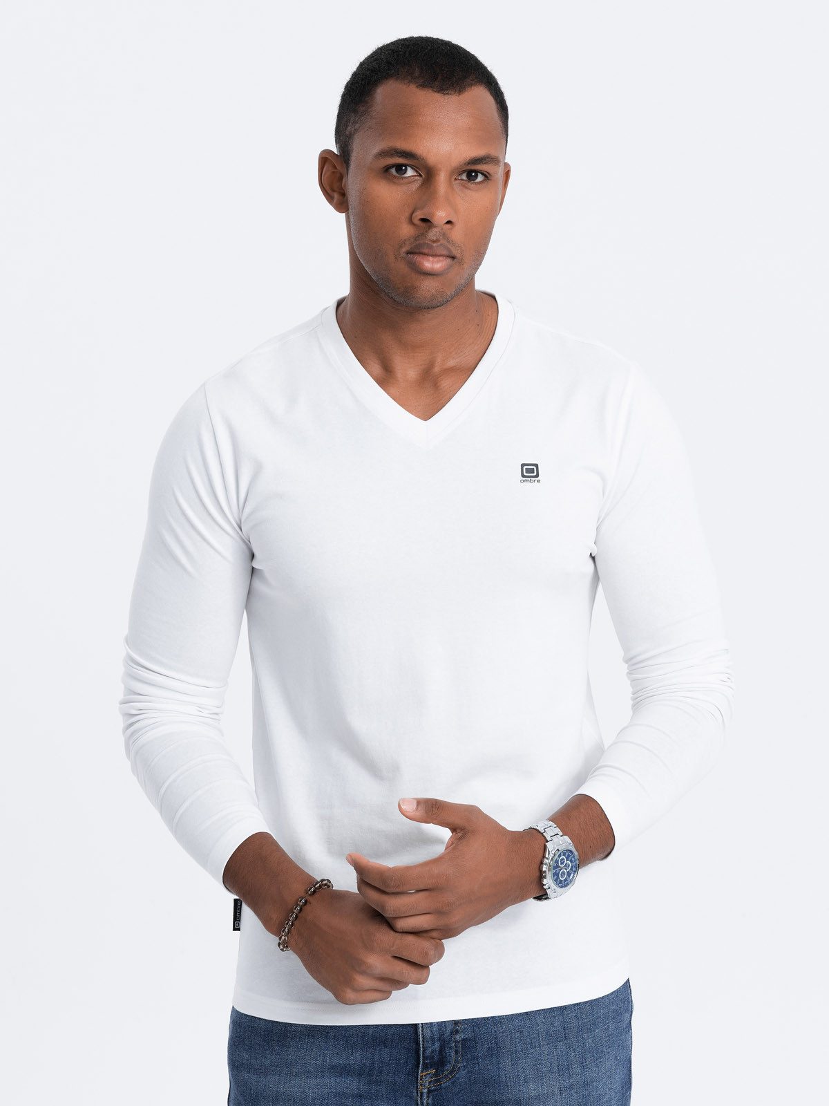 OMBRE Longsleeve Herren-Elastan-Longsleeve mit V-Ausschnitt günstig online kaufen