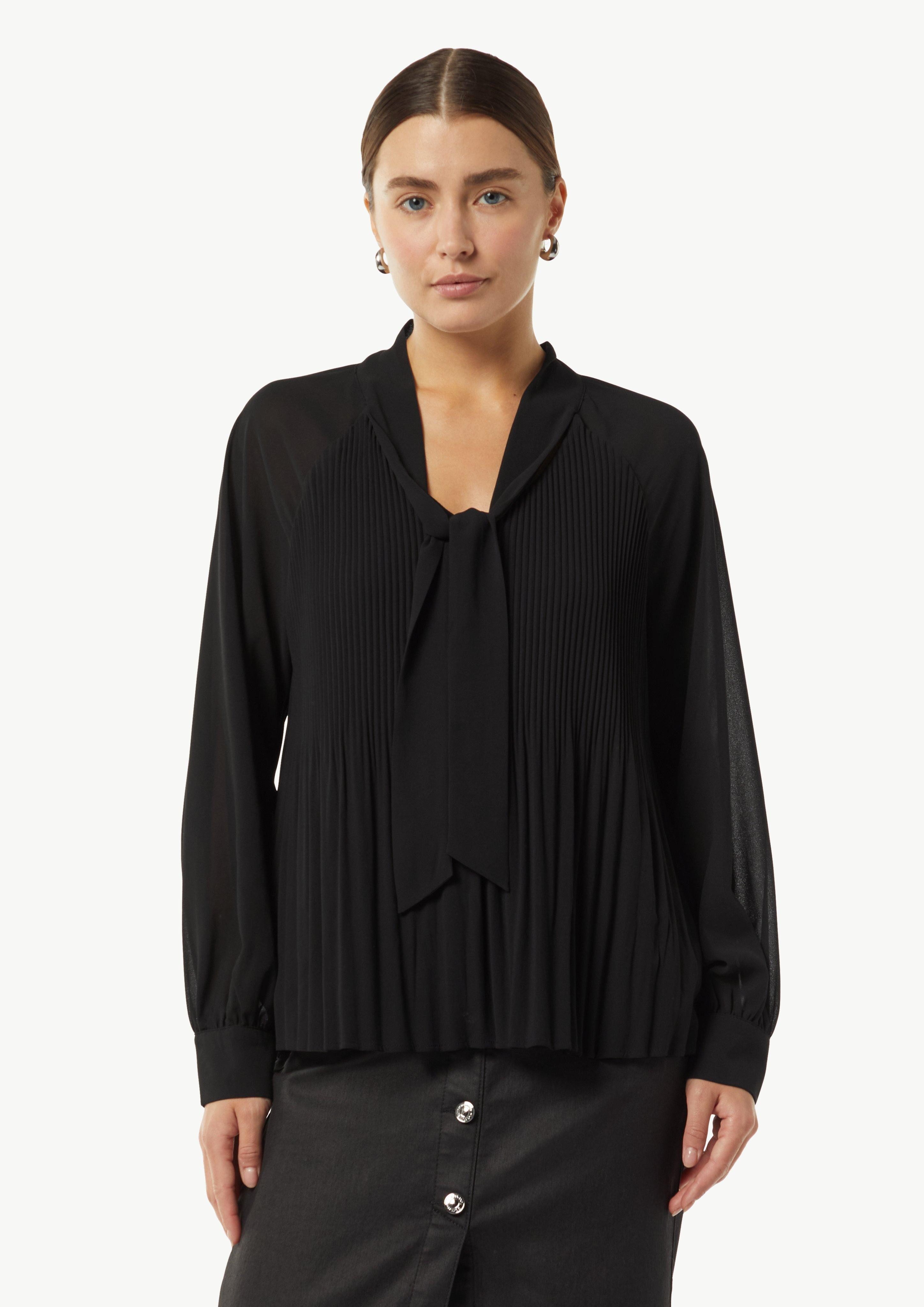Langarmbluse Plissierte Chiffon-Bluse mit Schleifen-Detail
